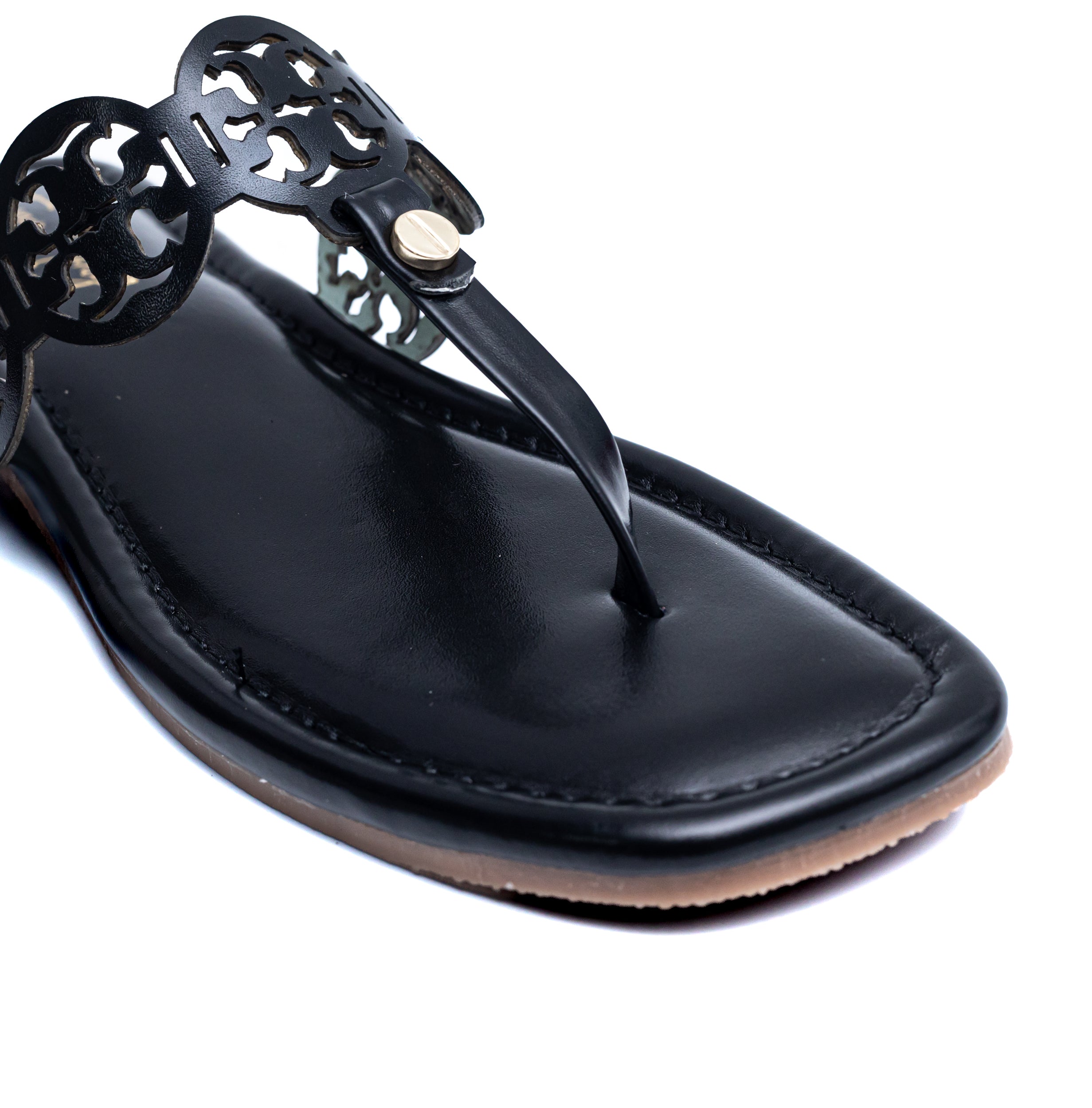 T Shape Square Toe Flats - Black