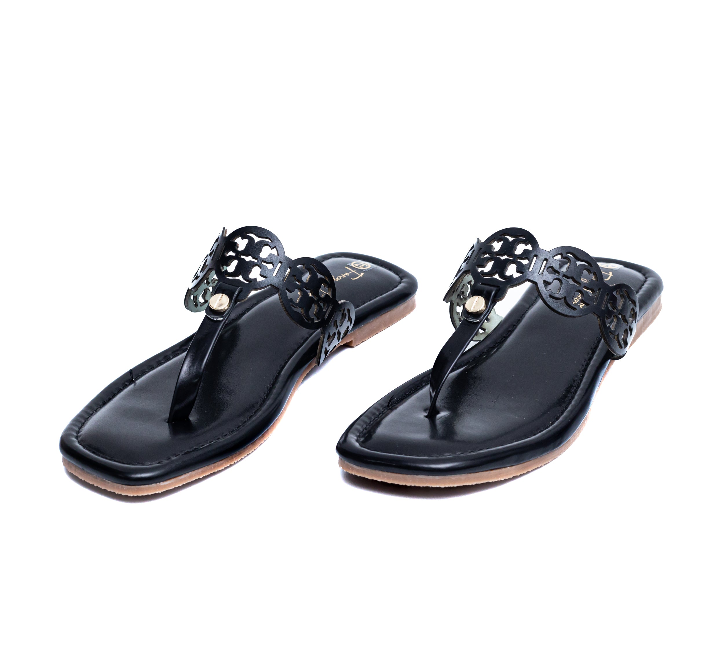 T Shape Square Toe Flats - Black