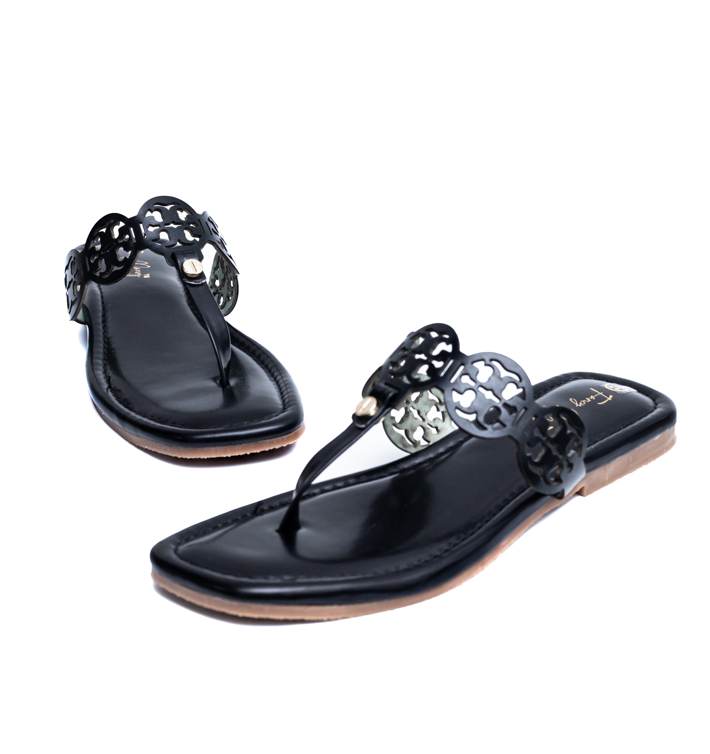 T Shape Square Toe Flats - Black