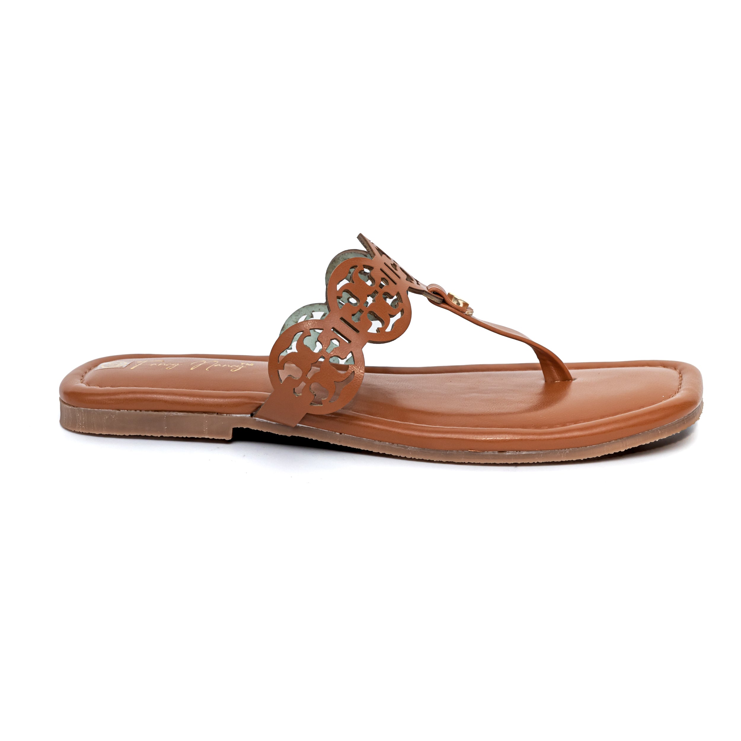 T Shape Square Toe Flats - Tan