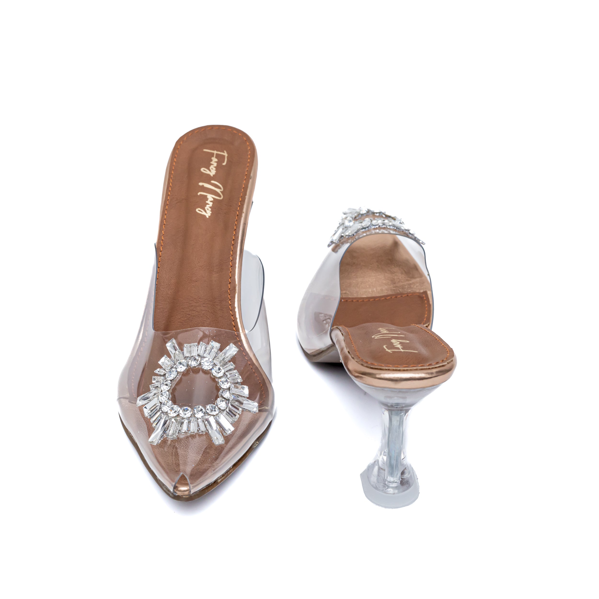 Amina Rhinestone Broach Heels - Rose Gold