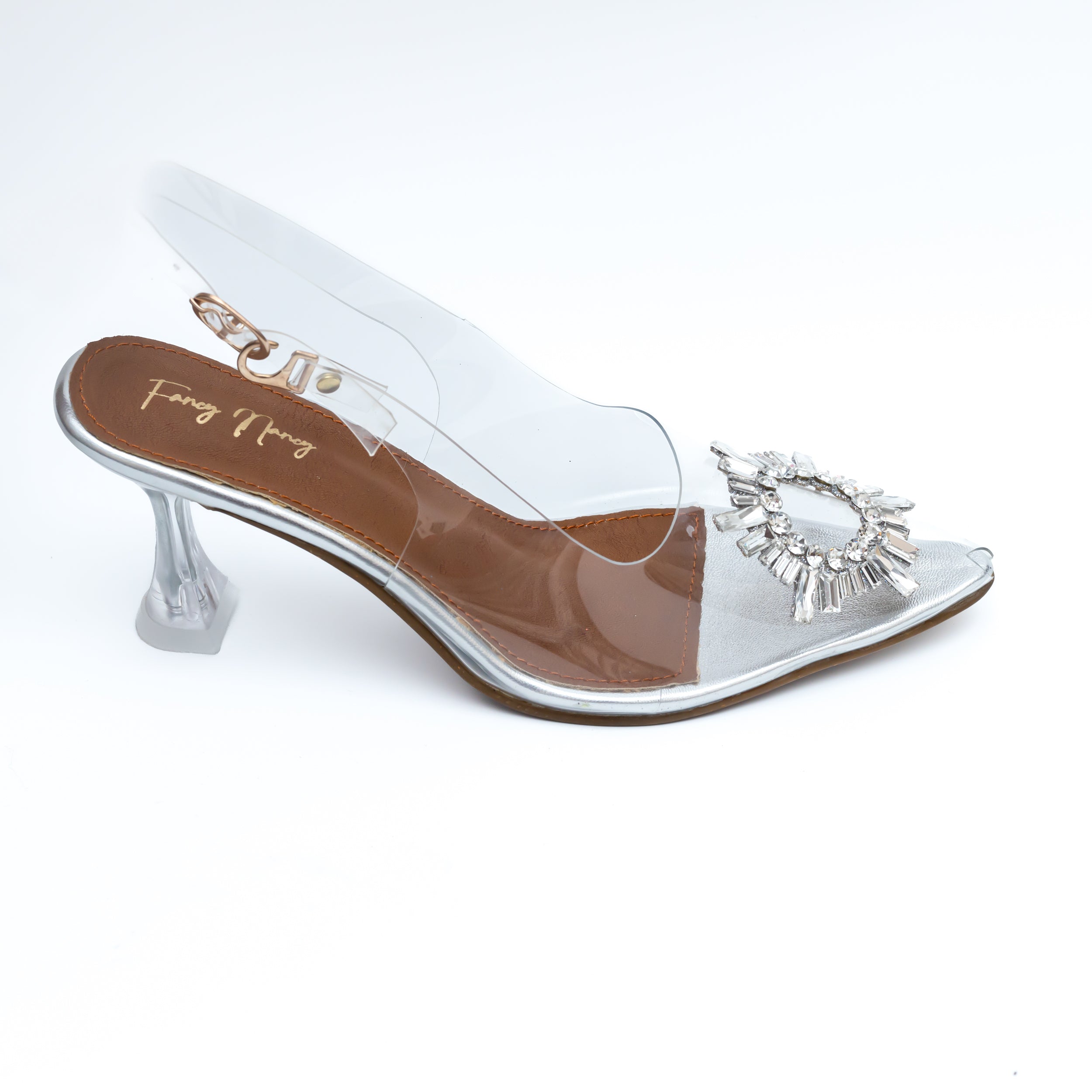 Amina Rhinestone Broach Heels - Silver