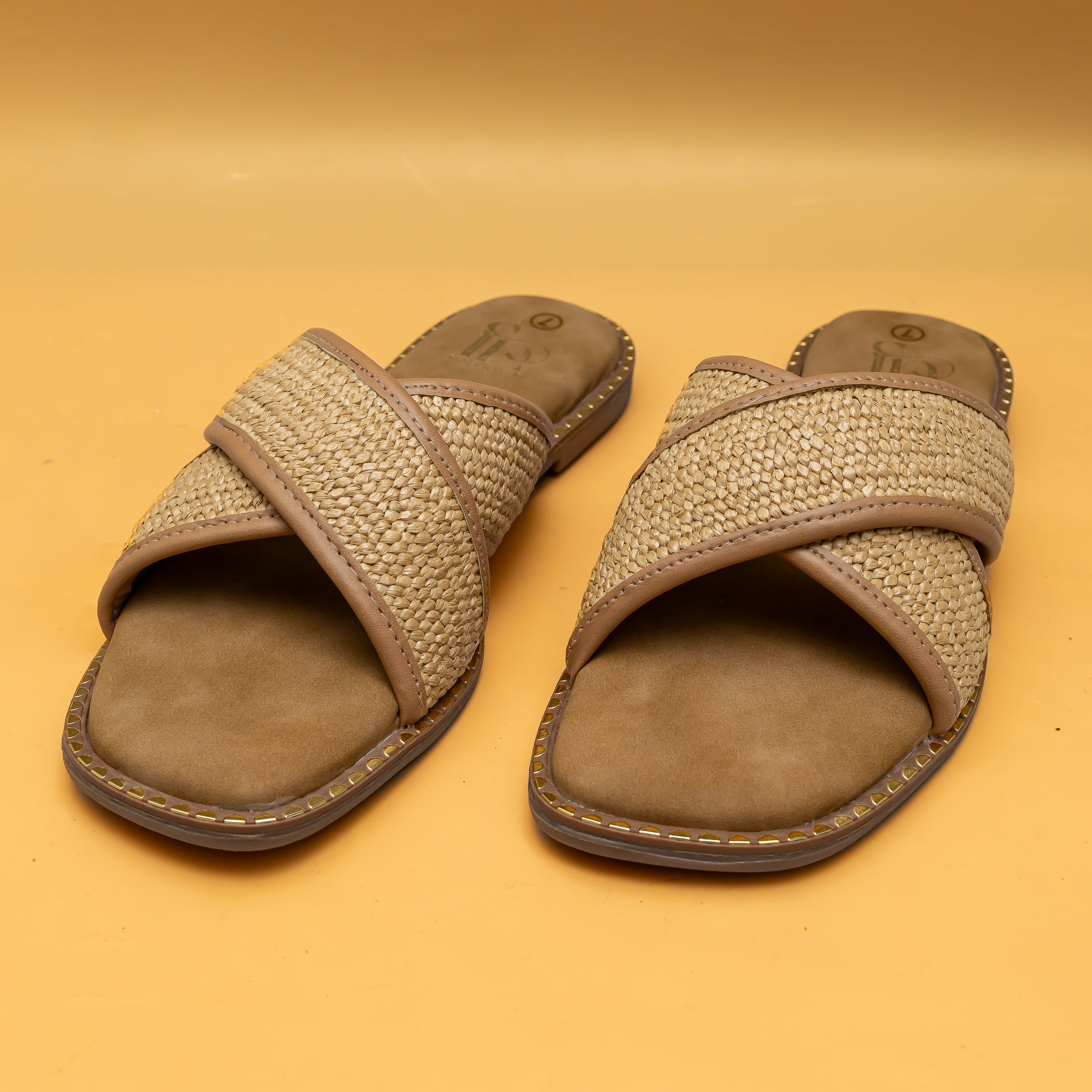 Cross Strap Flats - Beige