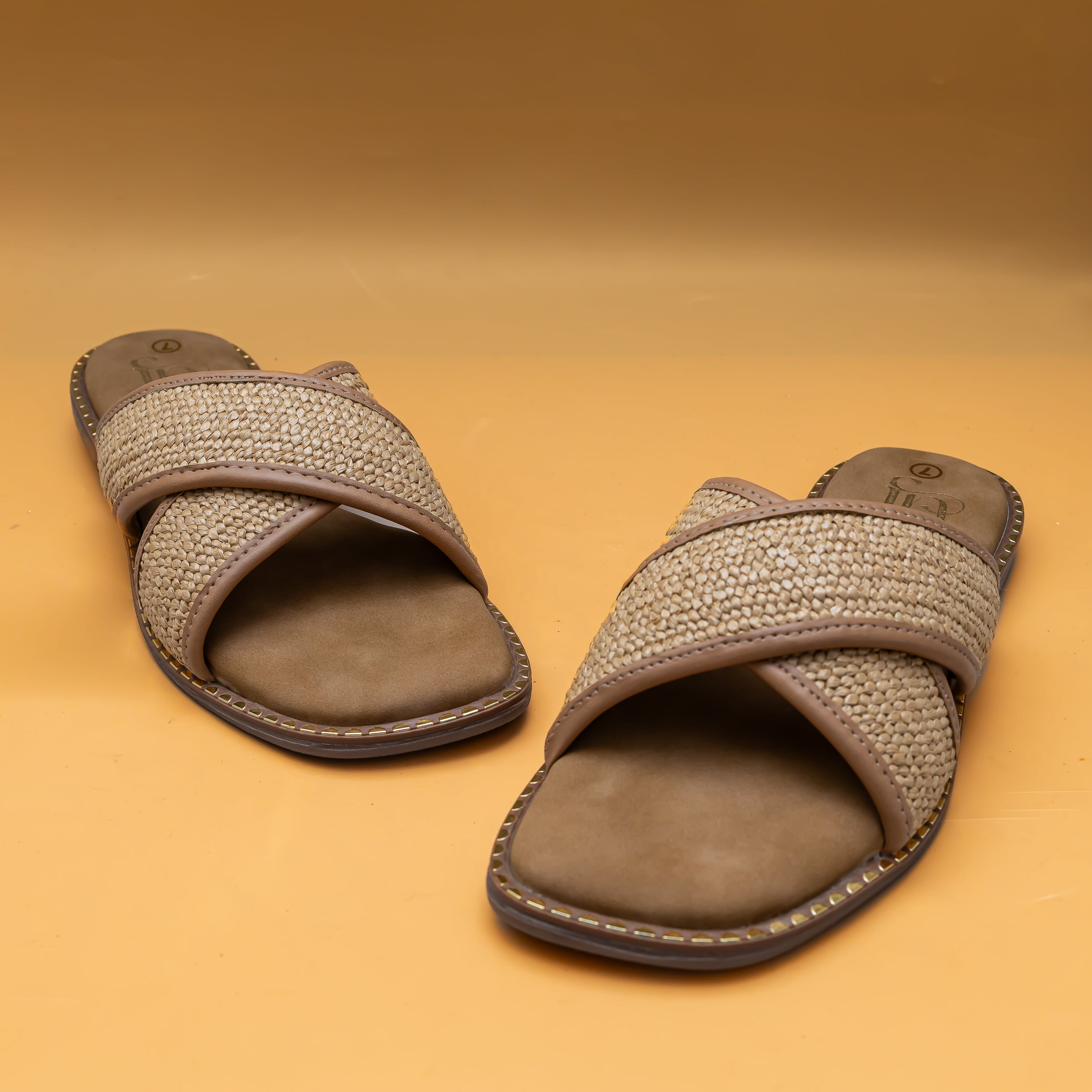 Cross Strap Flats - Beige