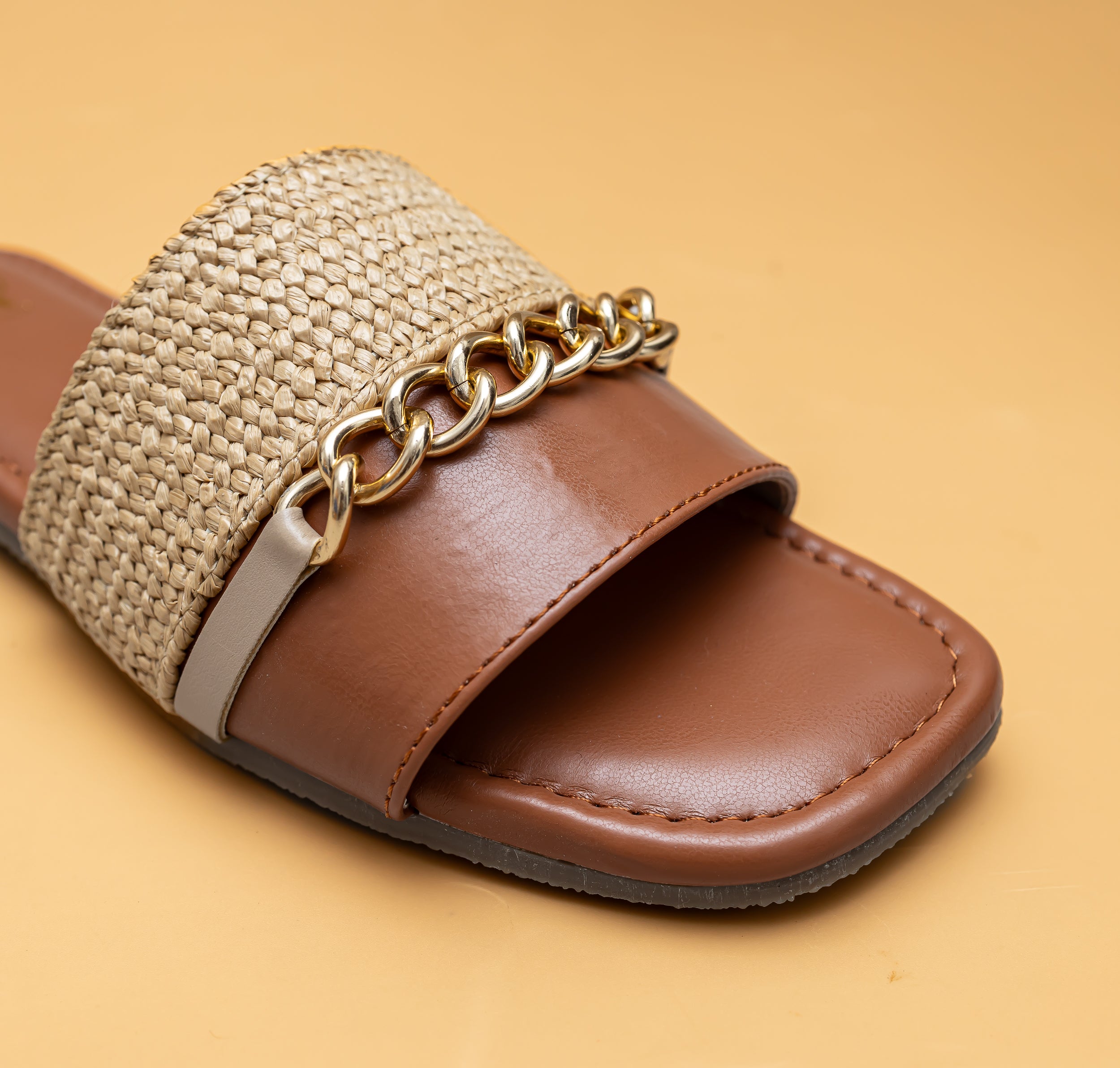 Woven Chain Flats - Tan