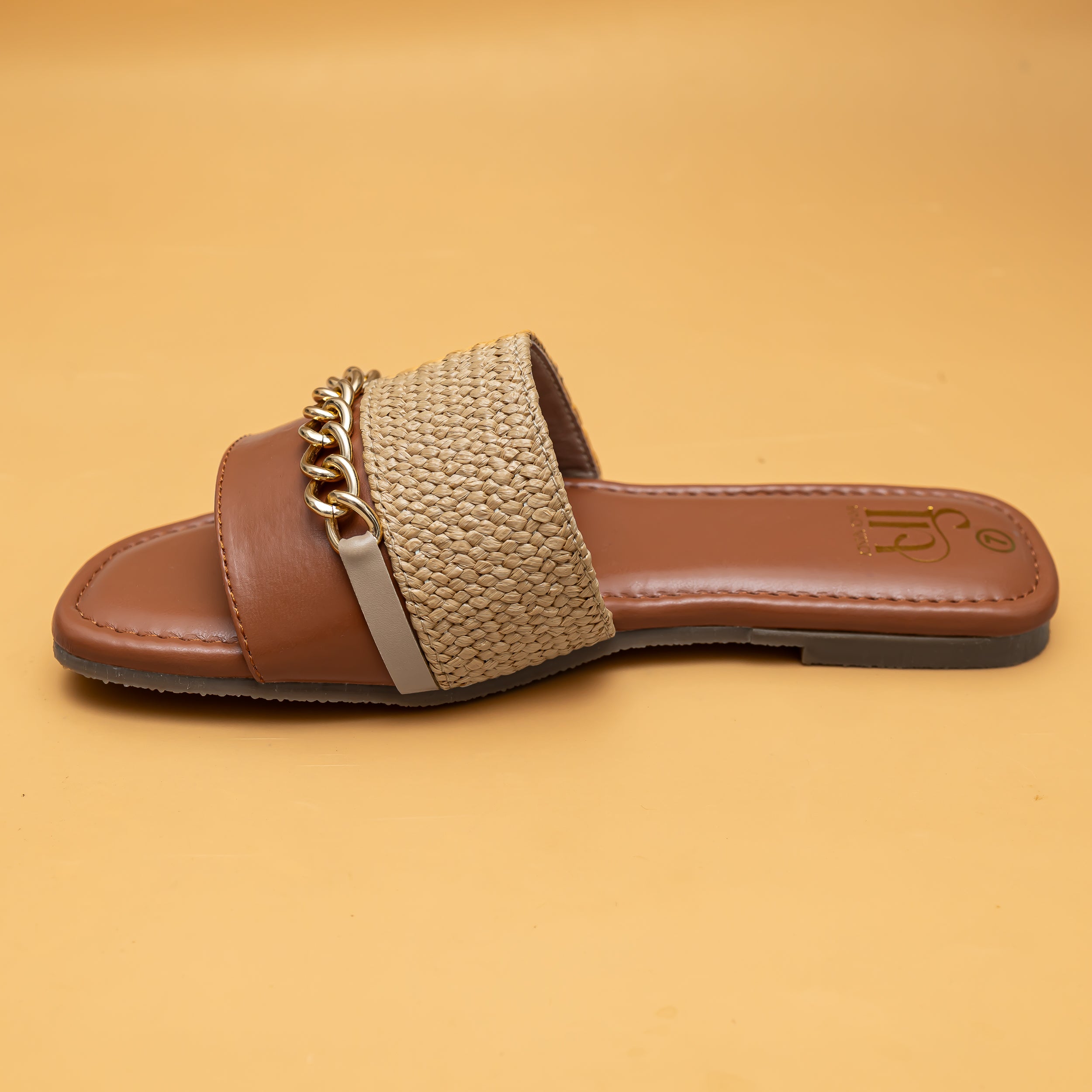 Woven Chain Flats - Tan