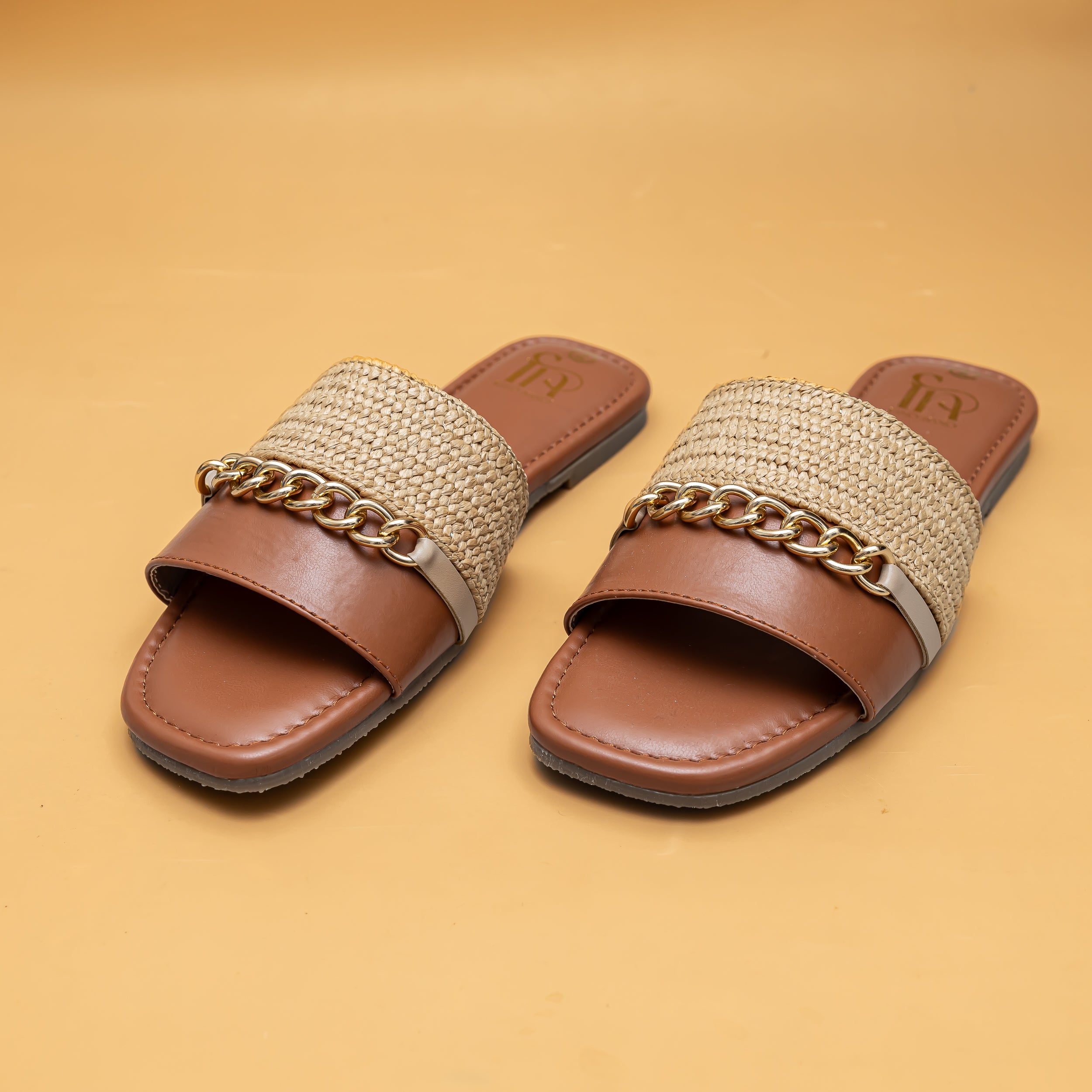 Woven Chain Flats - Tan