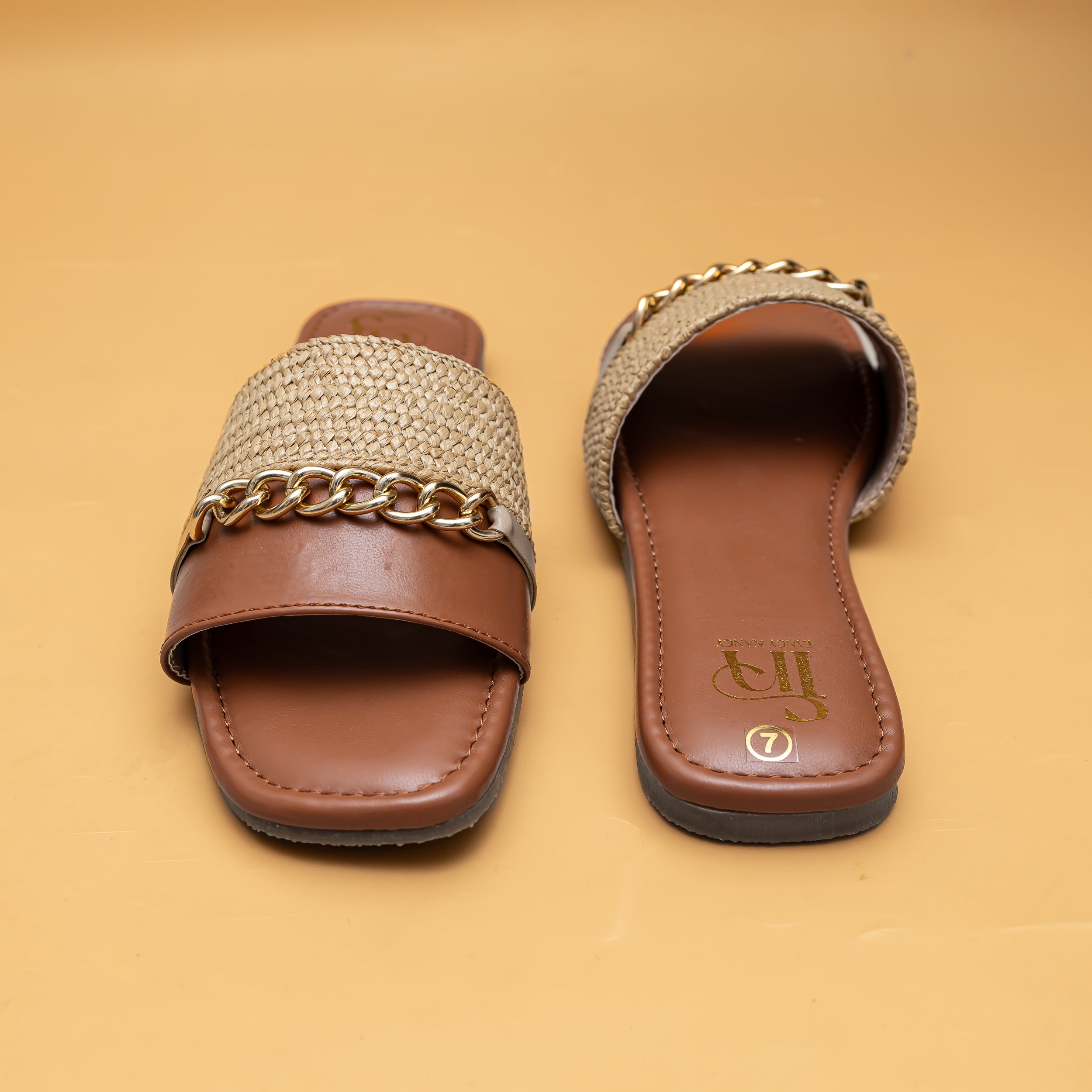 Woven Chain Flats - Tan