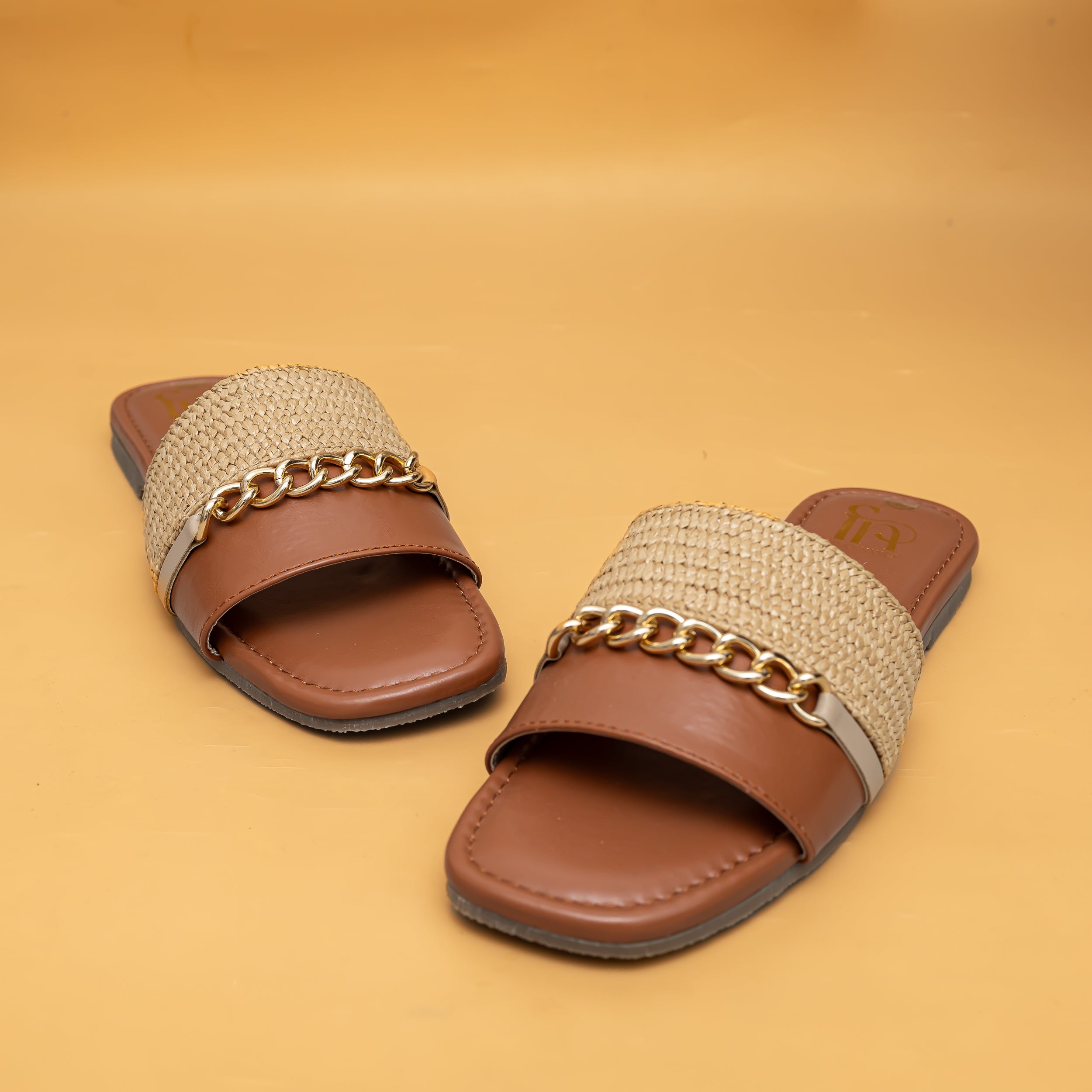 Woven Chain Flats - Tan