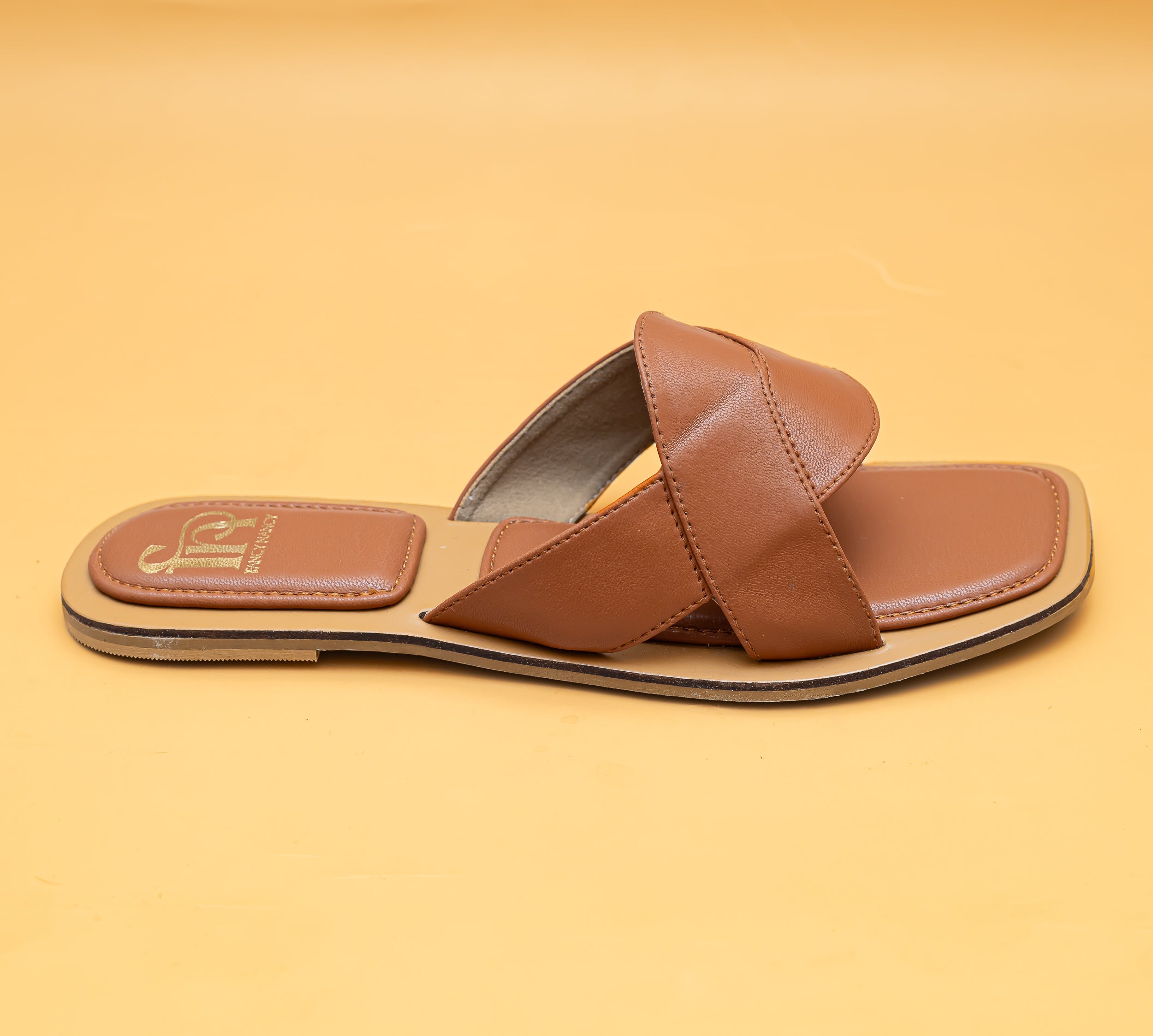 Criss Cross Strap Flats - Tan