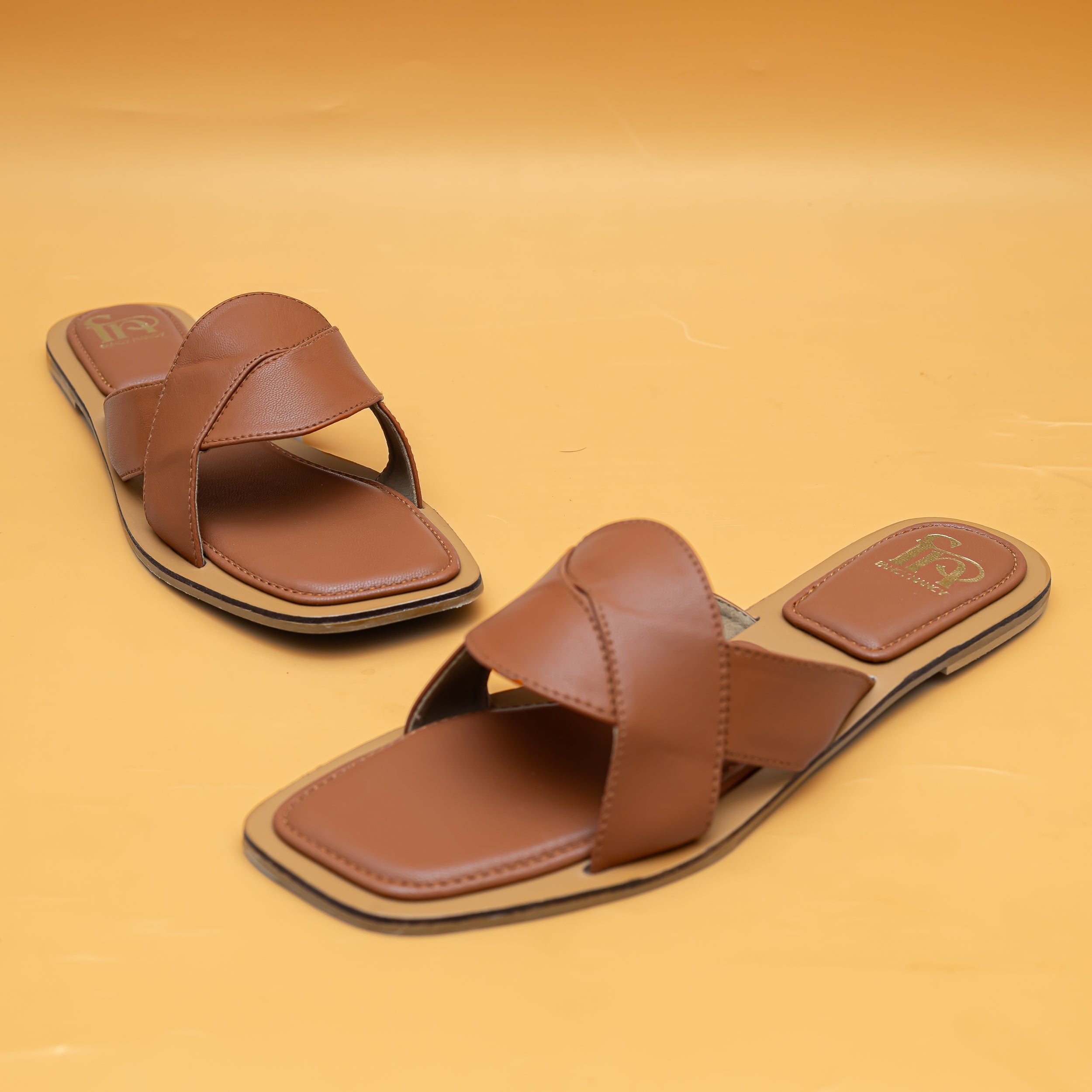 Criss Cross Strap Flats - Tan