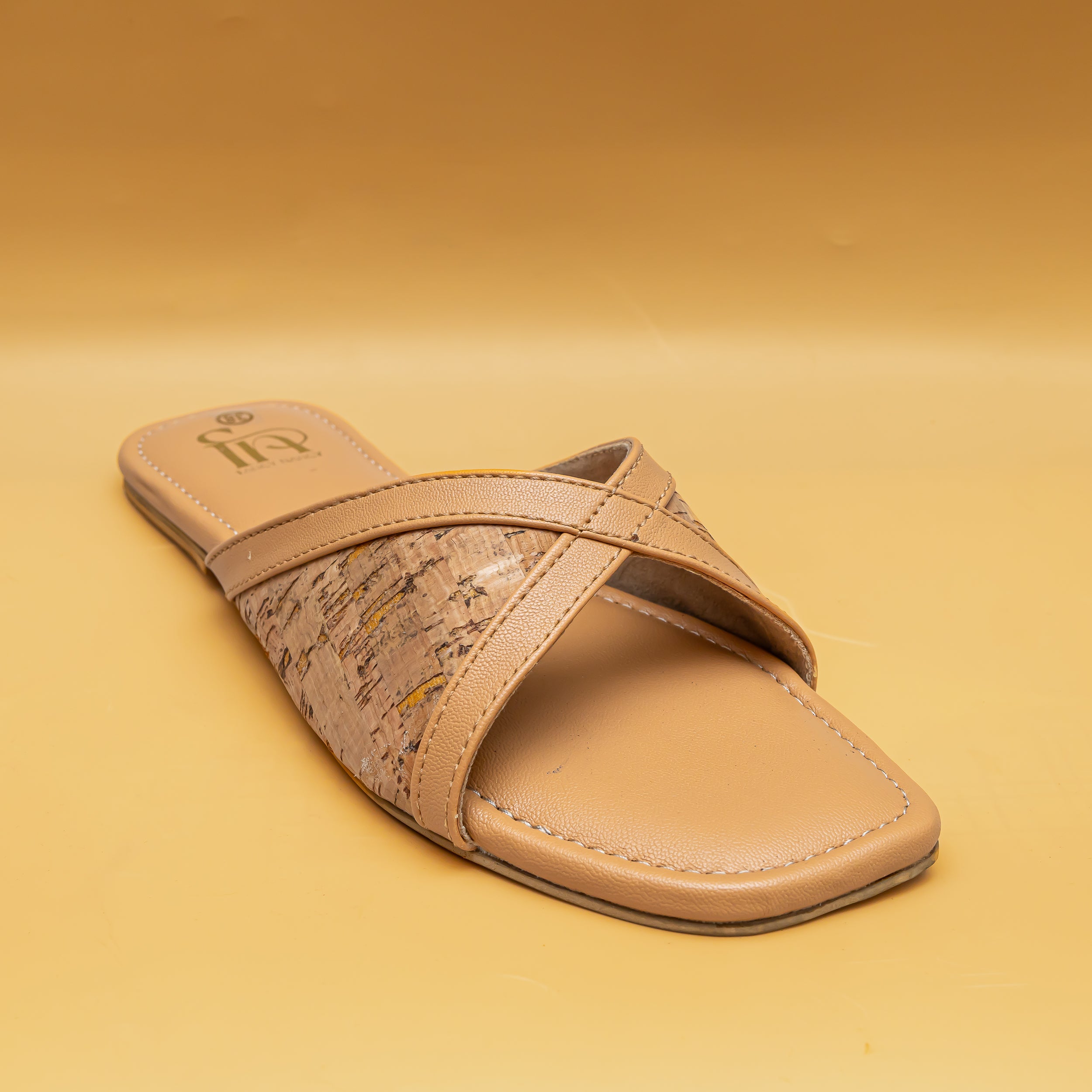 Jute Cross Strap Flats - Beige