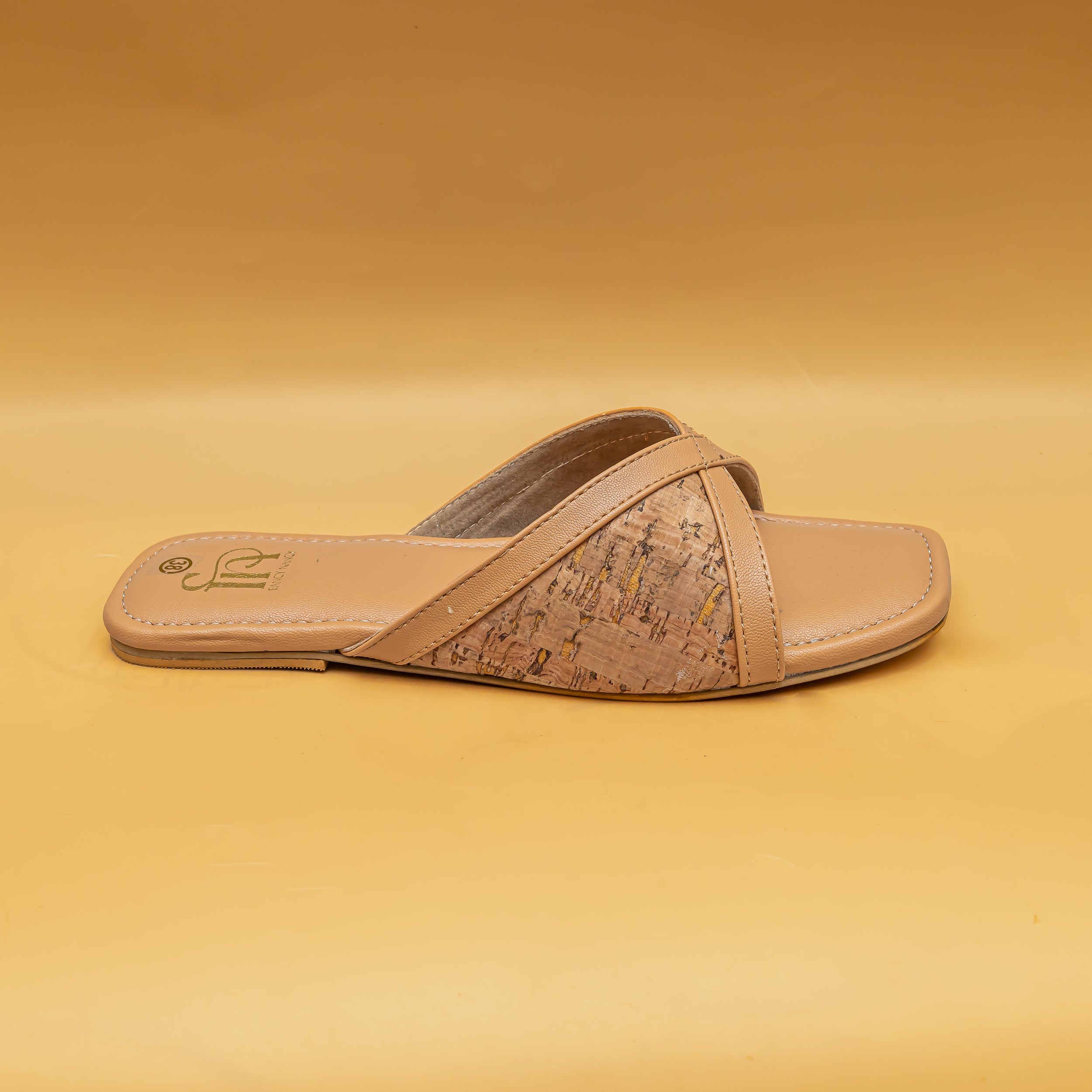 Jute Cross Strap Flats - Beige