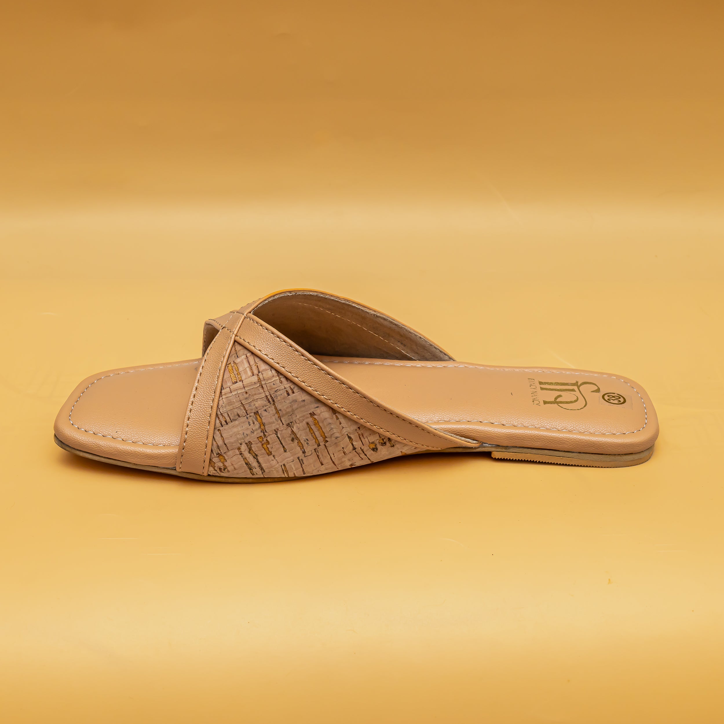 Jute Cross Strap Flats - Beige
