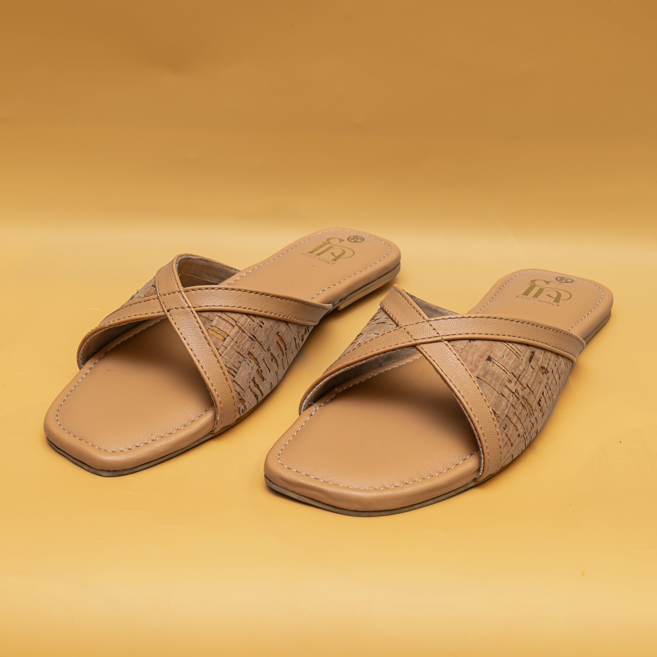 Jute Cross Strap Flats - Beige