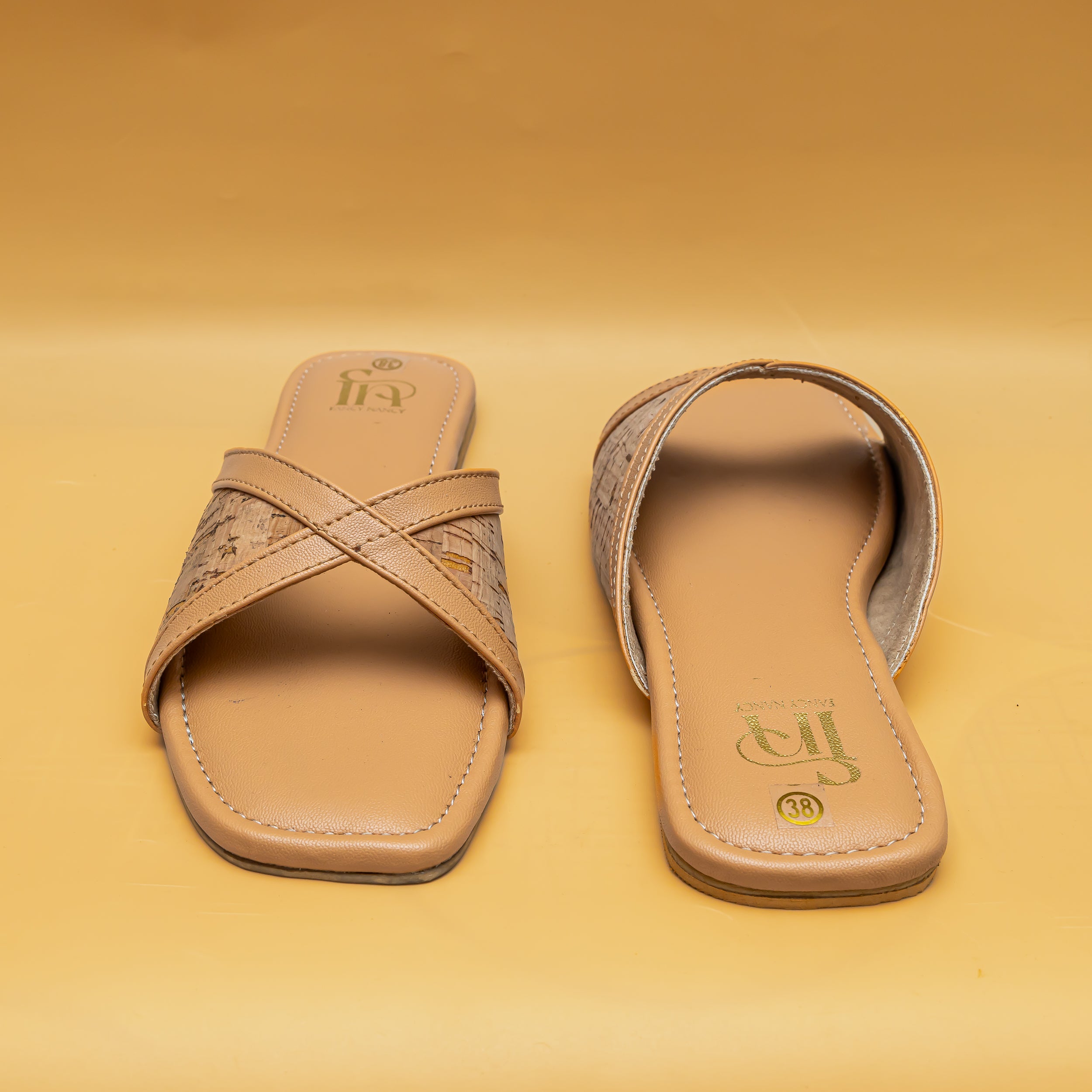 Jute Cross Strap Flats - Beige