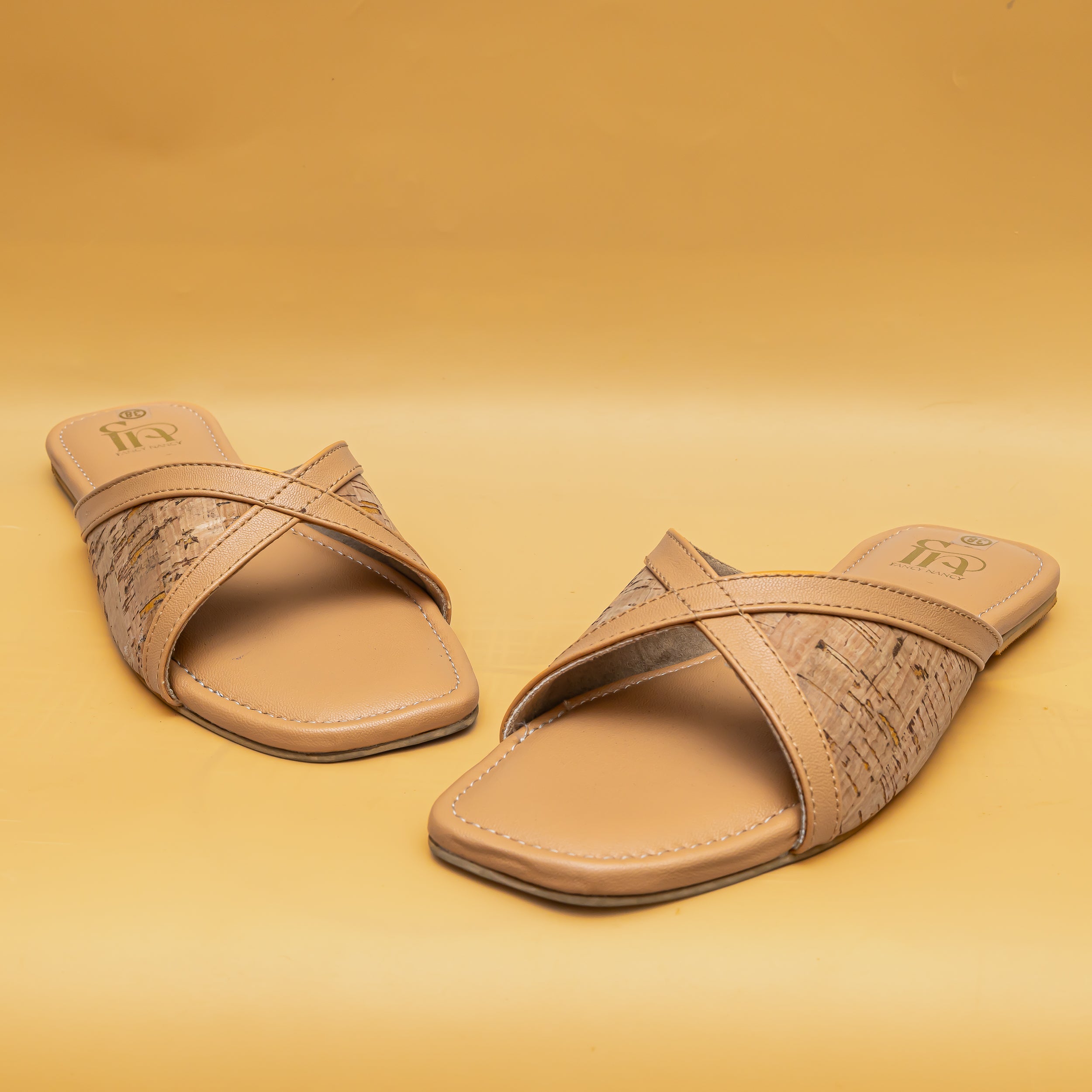 Jute Cross Strap Flats - Beige