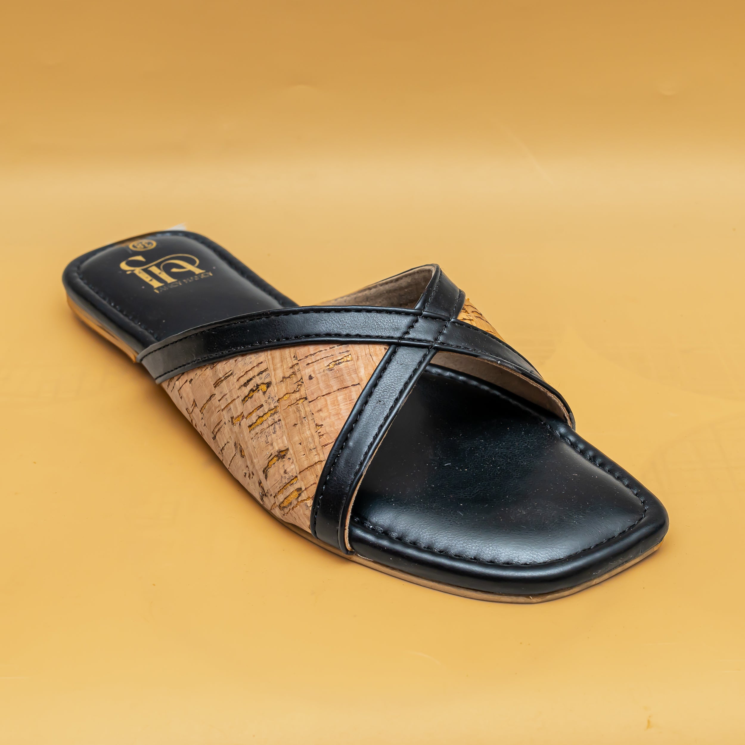 Jute Cross Strap Flats - Black