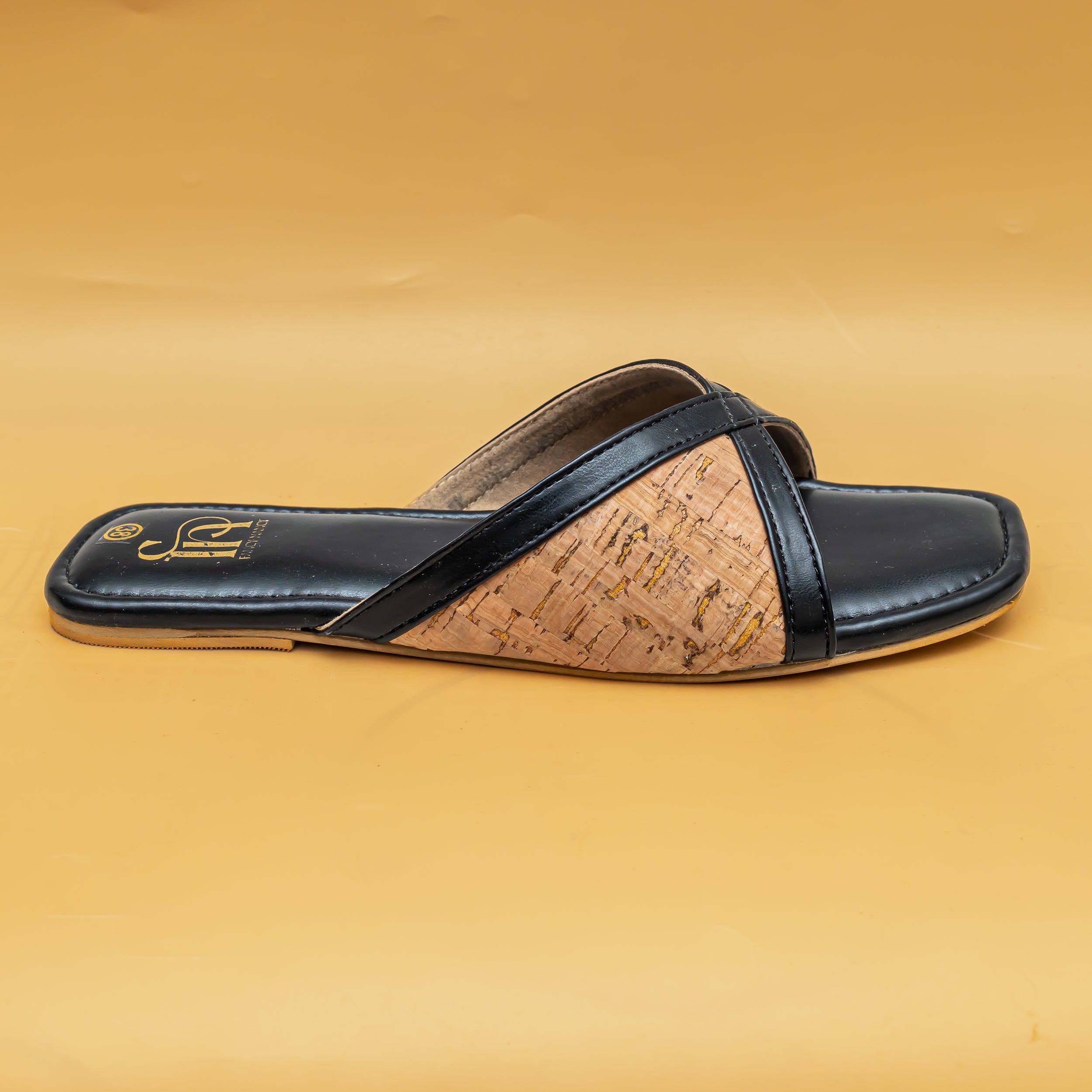 Jute Cross Strap Flats - Black