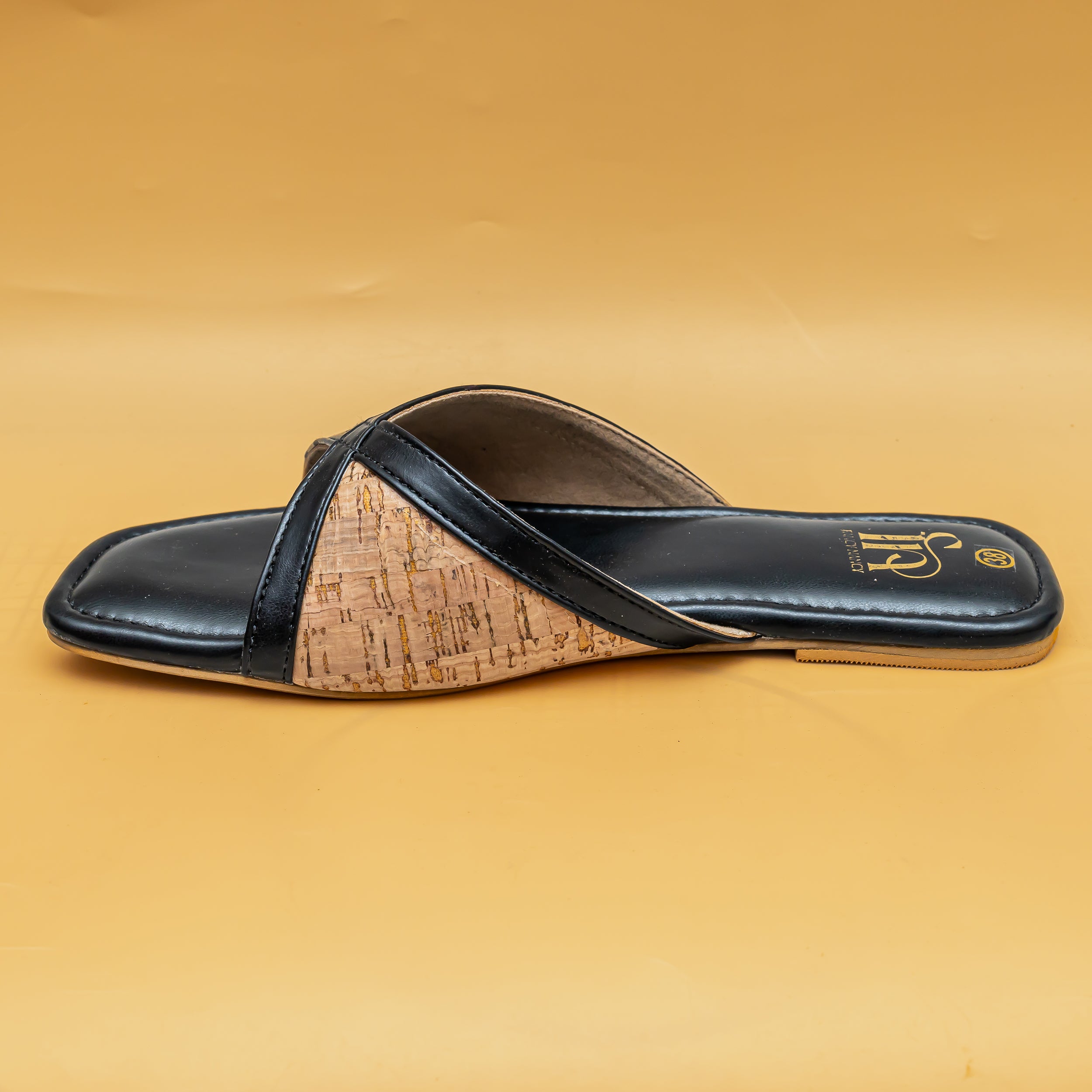 Jute Cross Strap Flats - Black