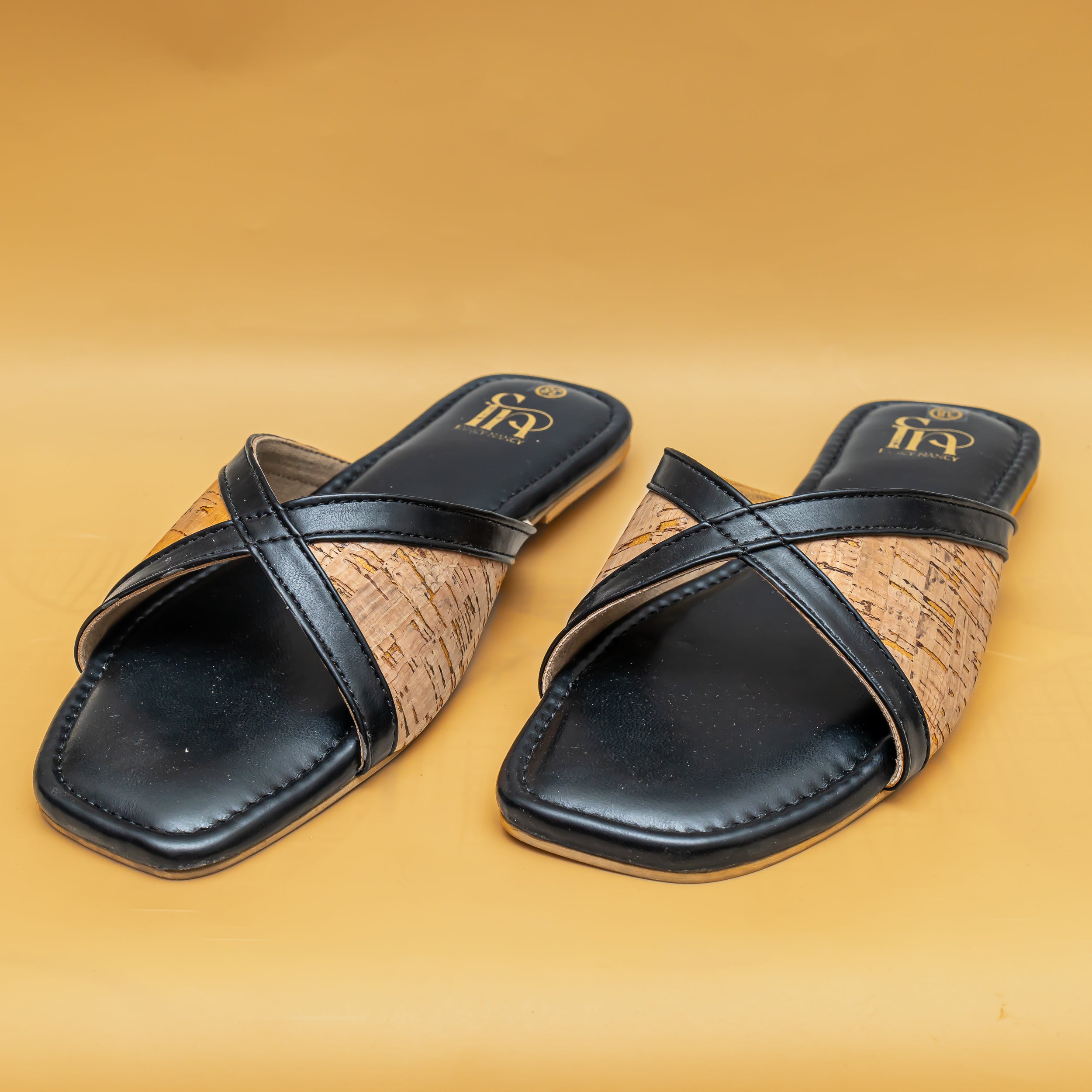 Jute Cross Strap Flats - Black