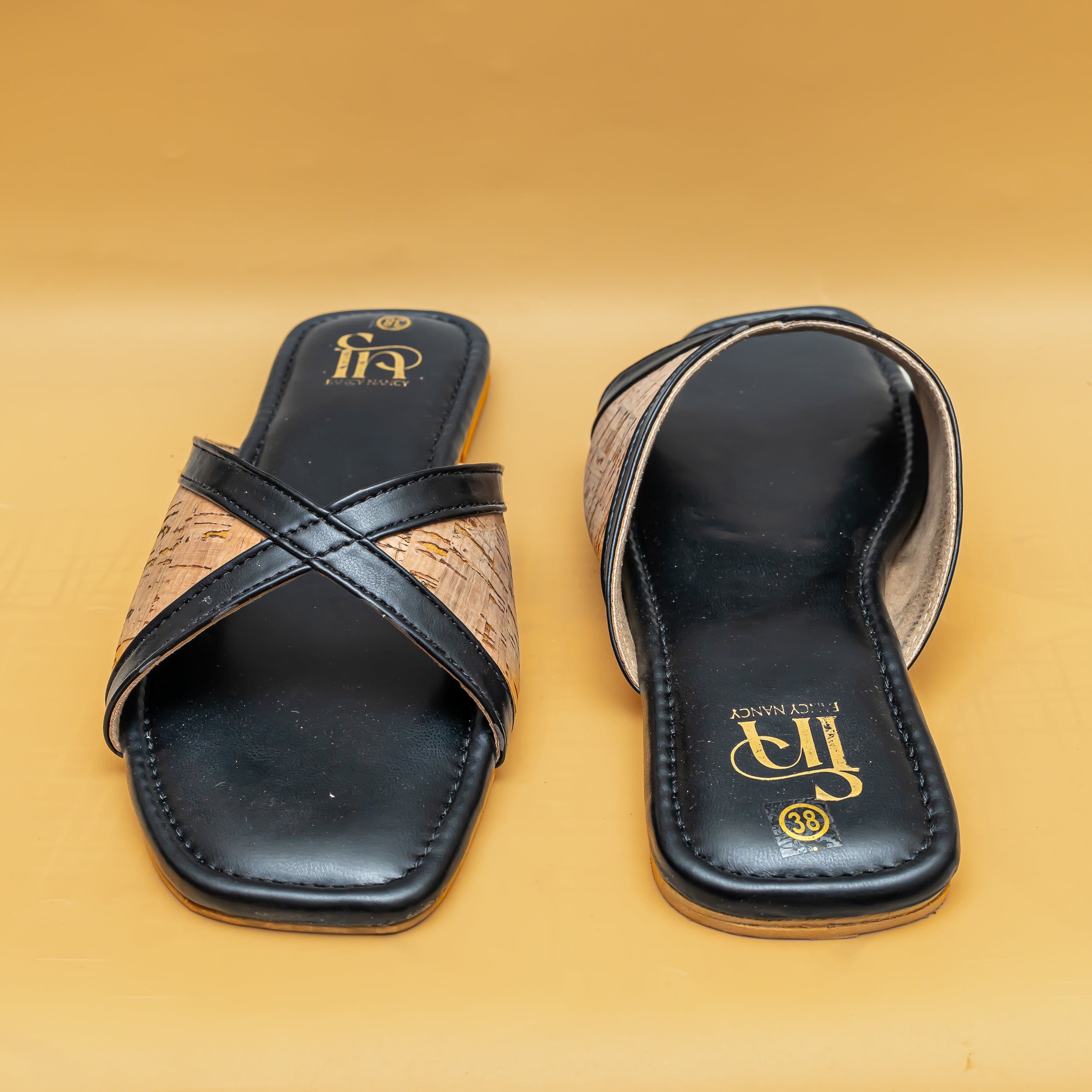 Jute Cross Strap Flats - Black