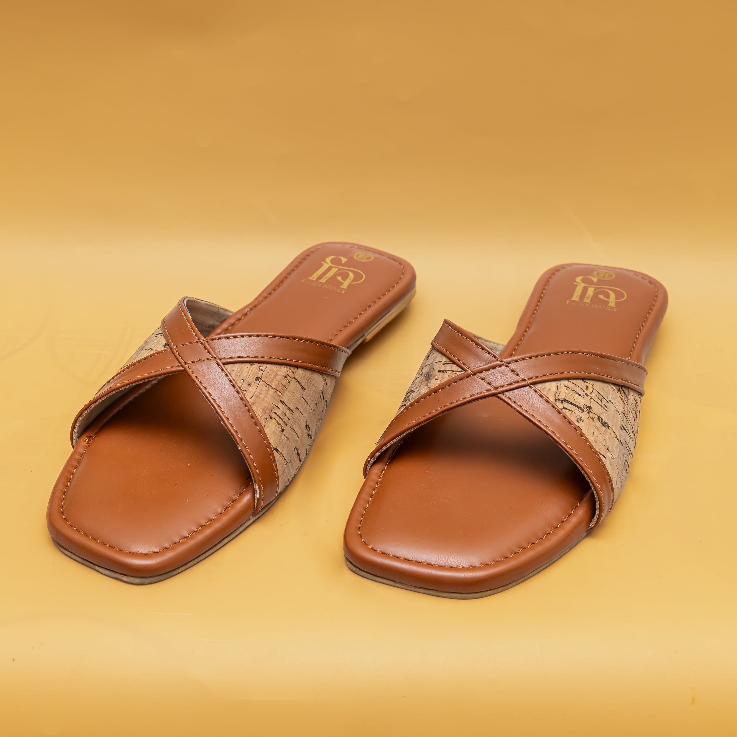 Jute Cross Strap Flats - Tan