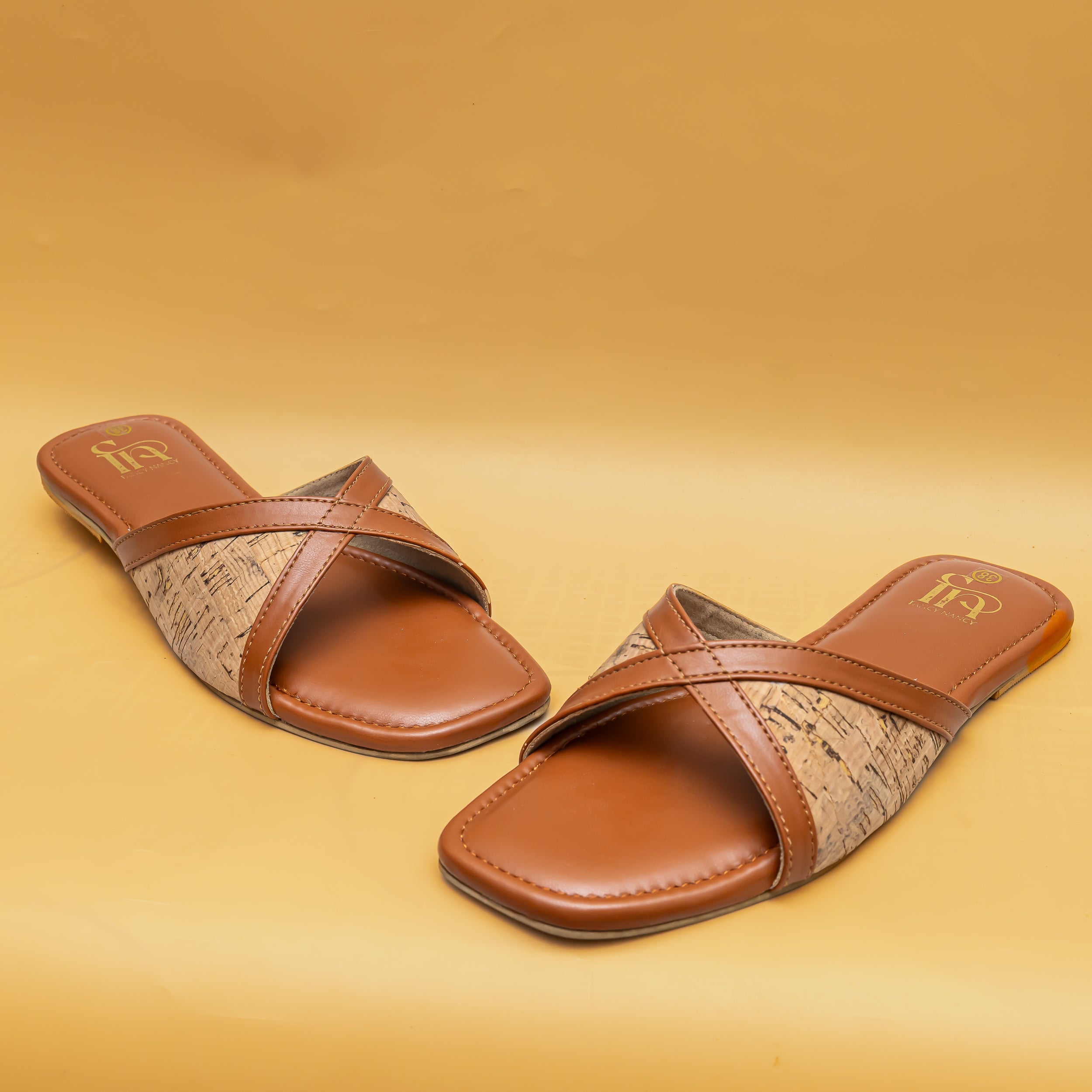Jute Cross Strap Flats - Tan