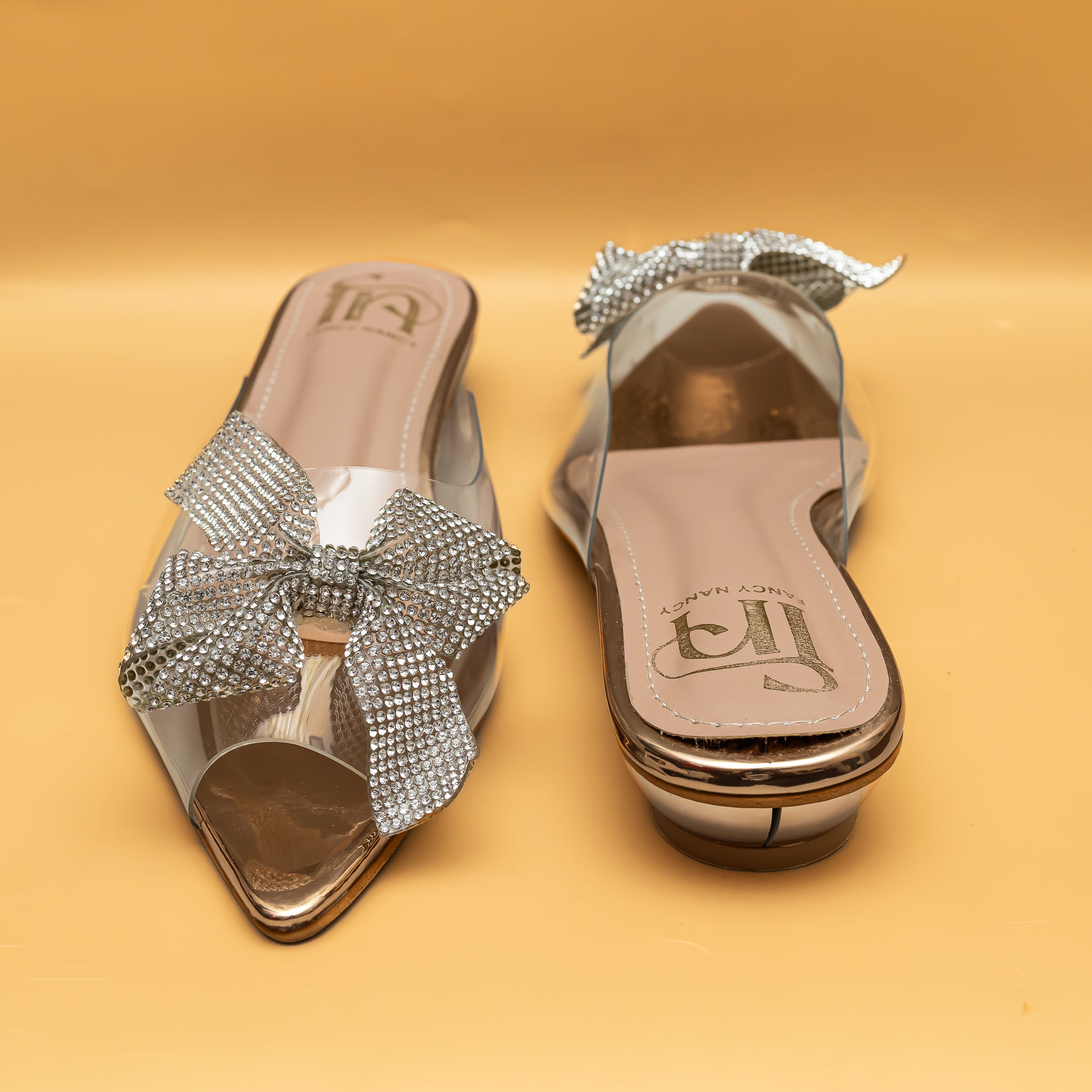 Shimmer Bow Flats - Rose Gold
