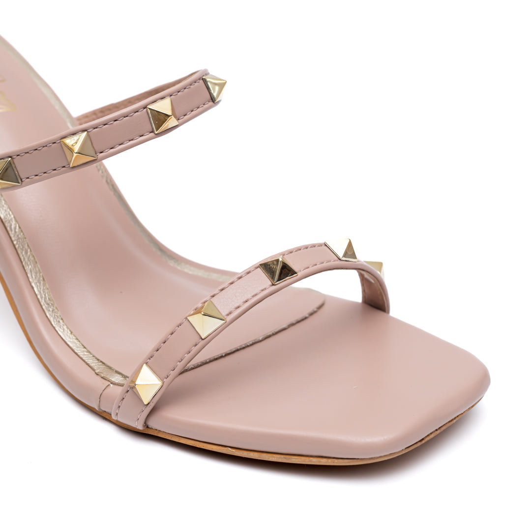 Studded Strap Sandals - Nude