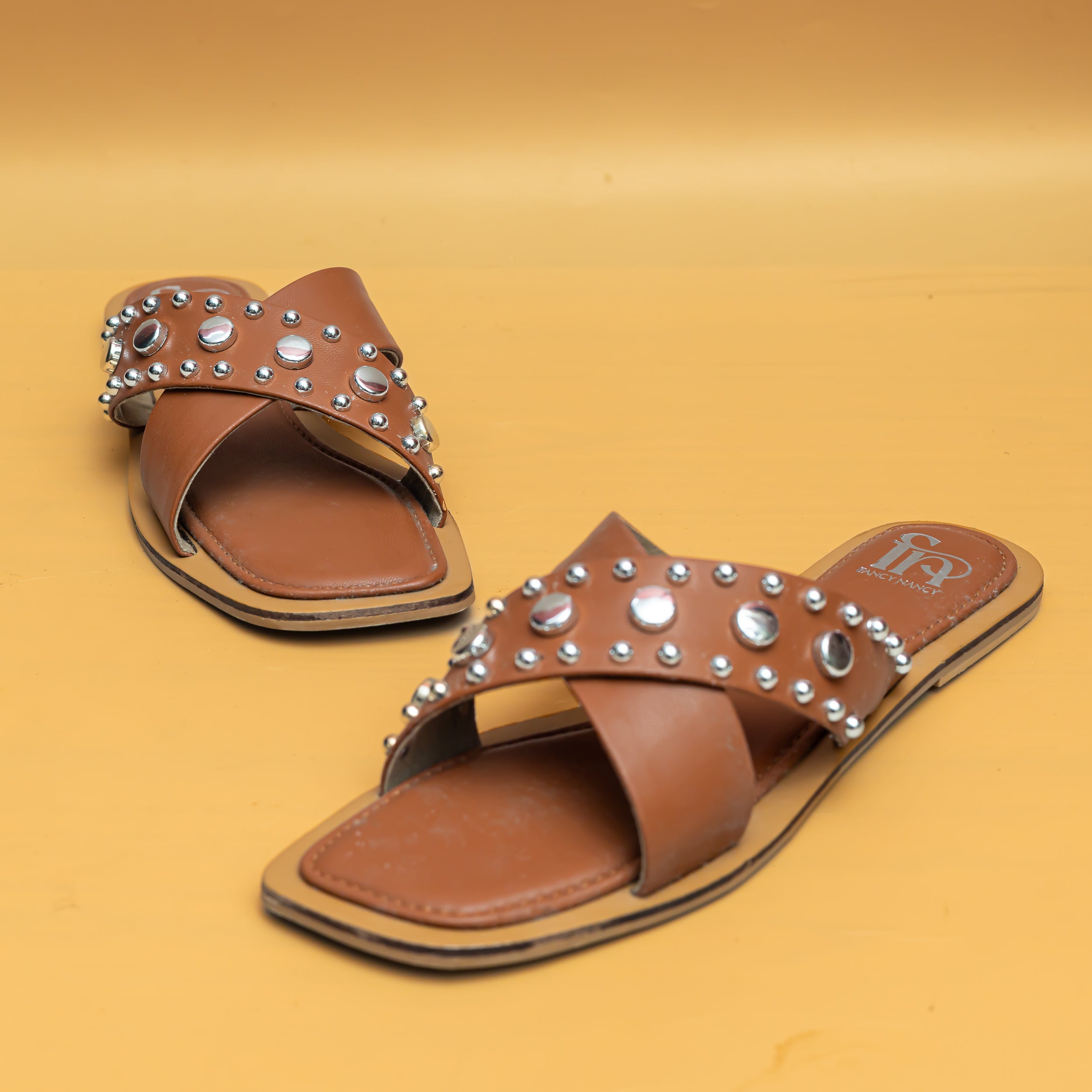 Crystal Criss Cross Flats - Tan