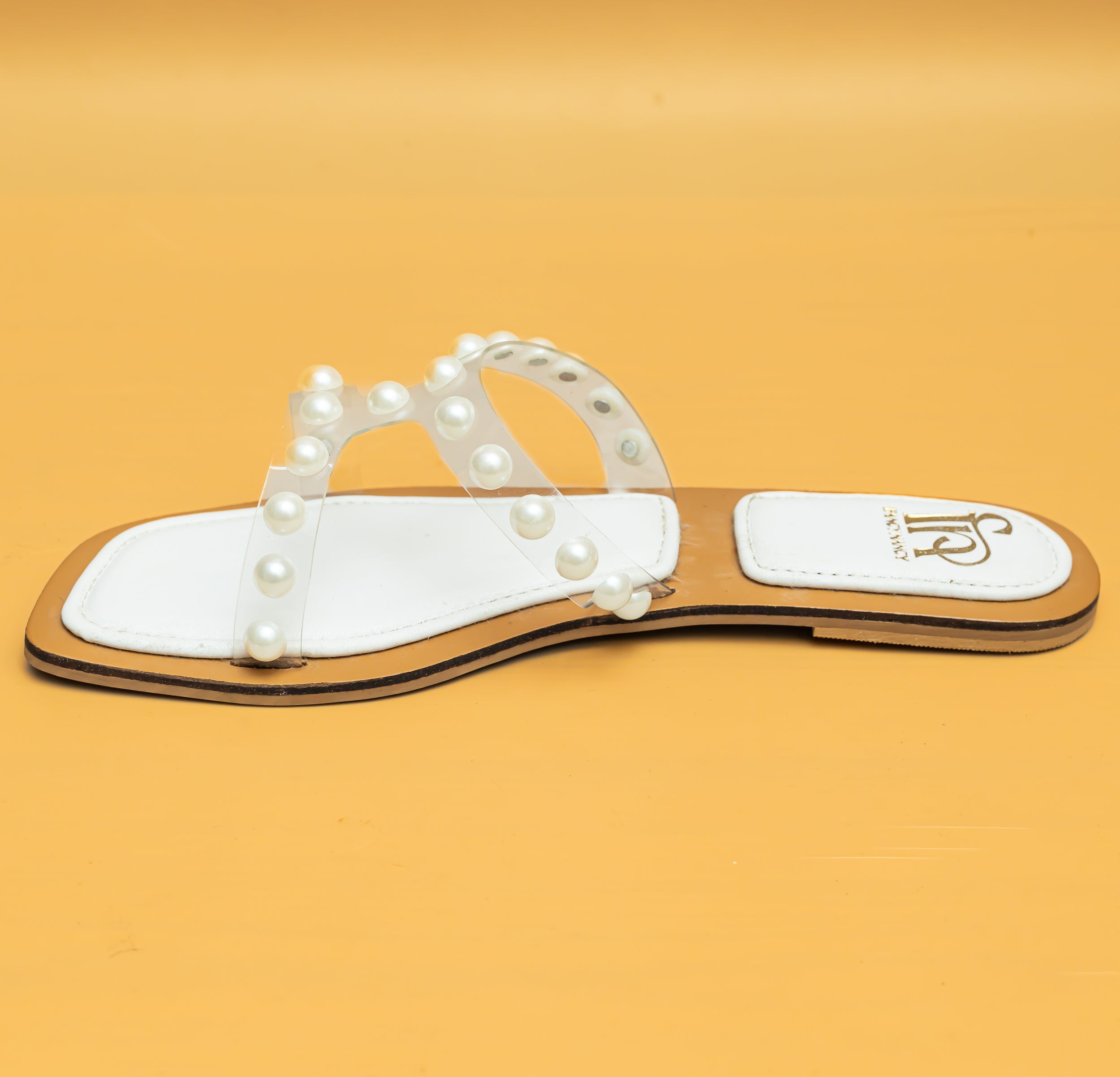 Pearl Strap Flats - White