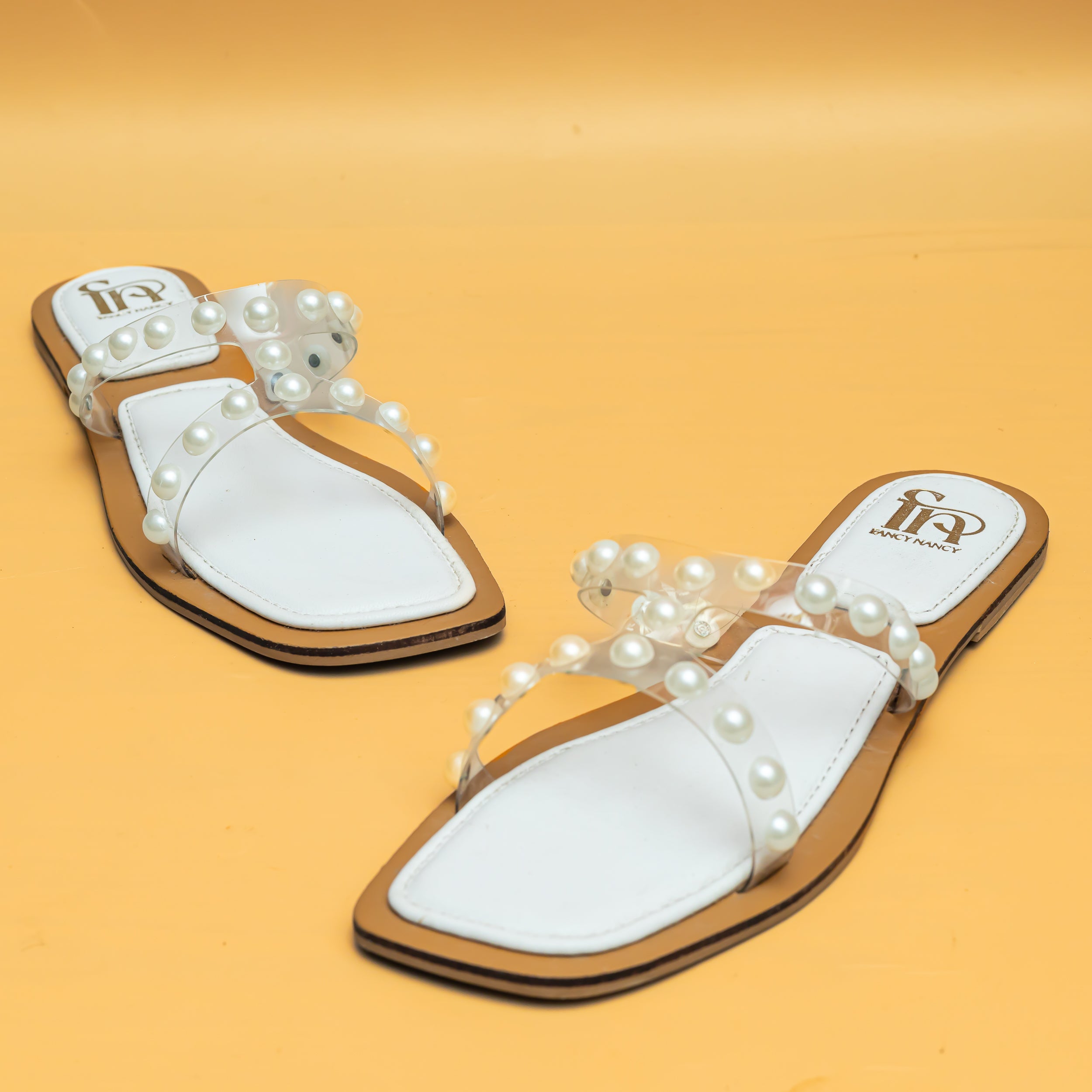 Pearl Strap Flats - White