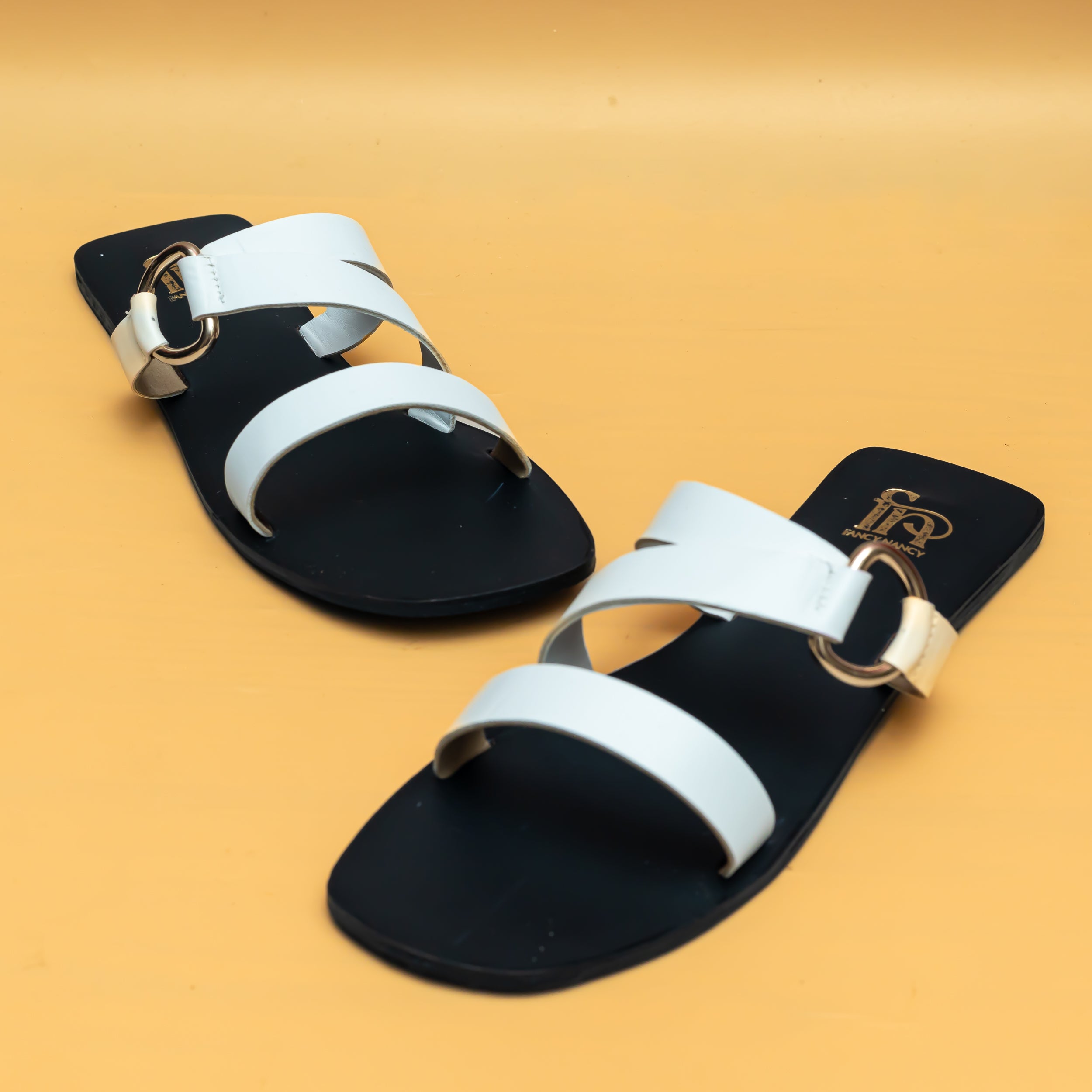 Twin Buckle Strap Flats - White