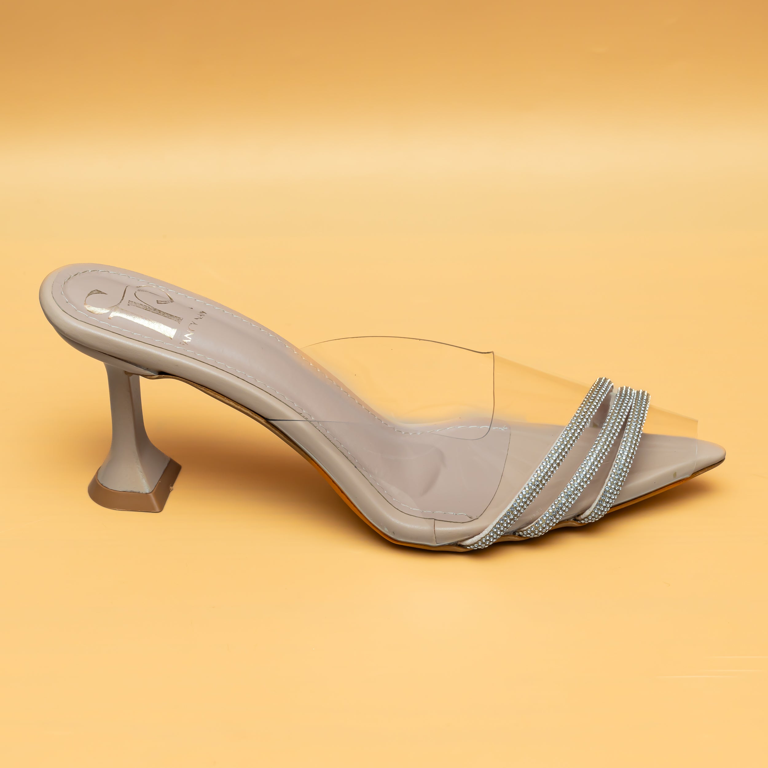 Shimmer Strap Heels - Beige