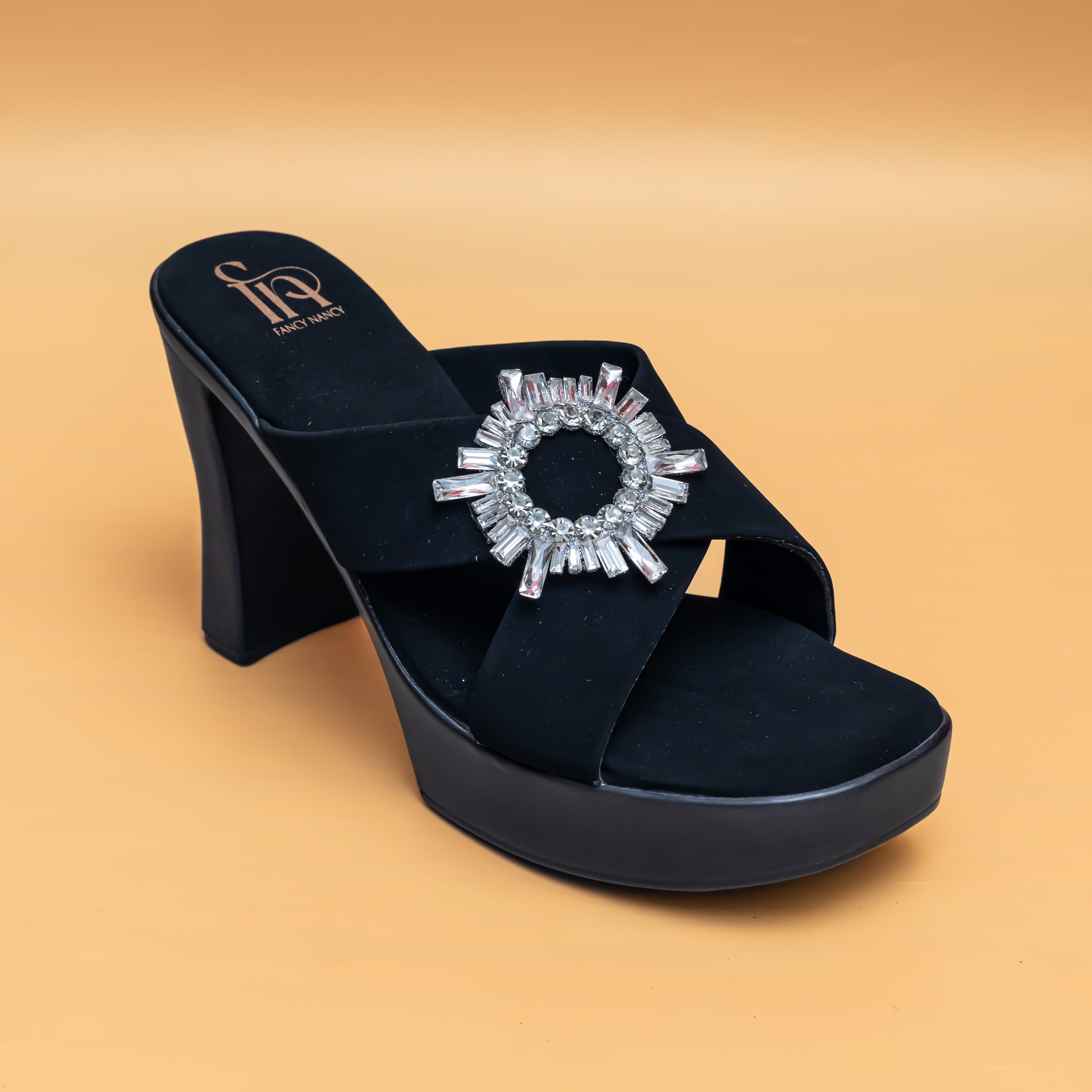 Rhinestone Broach Platforms - Black