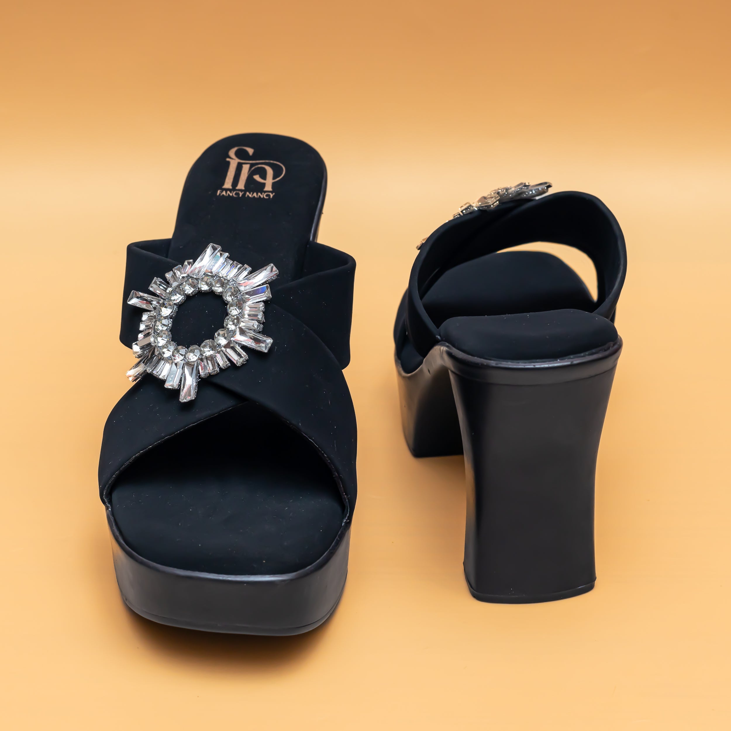 Rhinestone Broach Platforms - Black