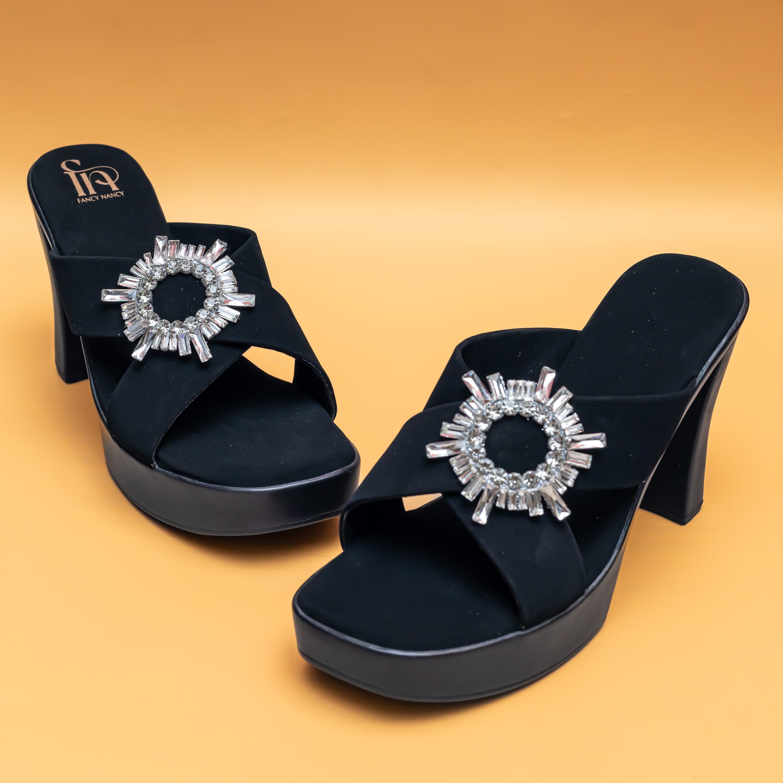 Rhinestone Broach Platforms - Black