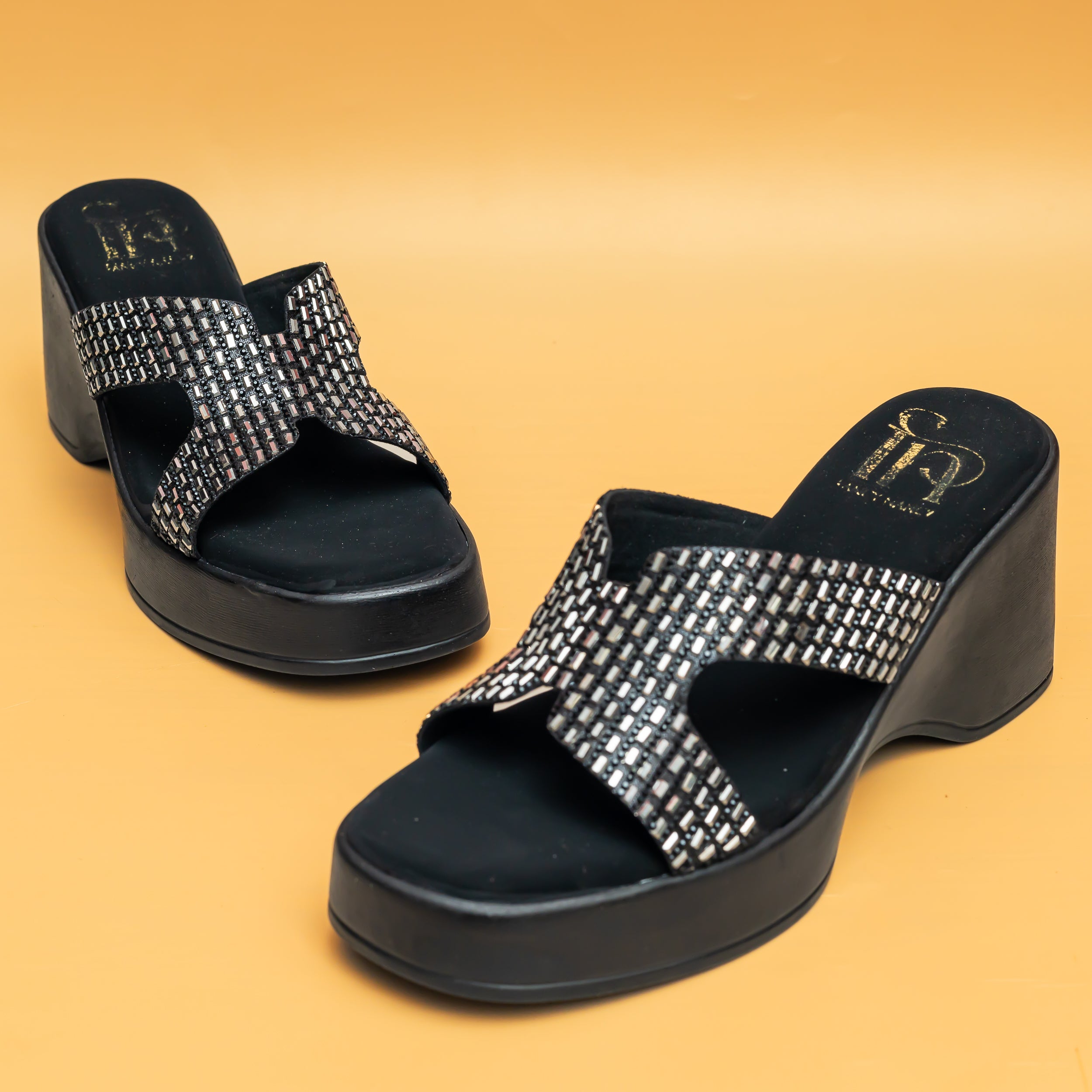 Baguette Embellished Platforms - Black