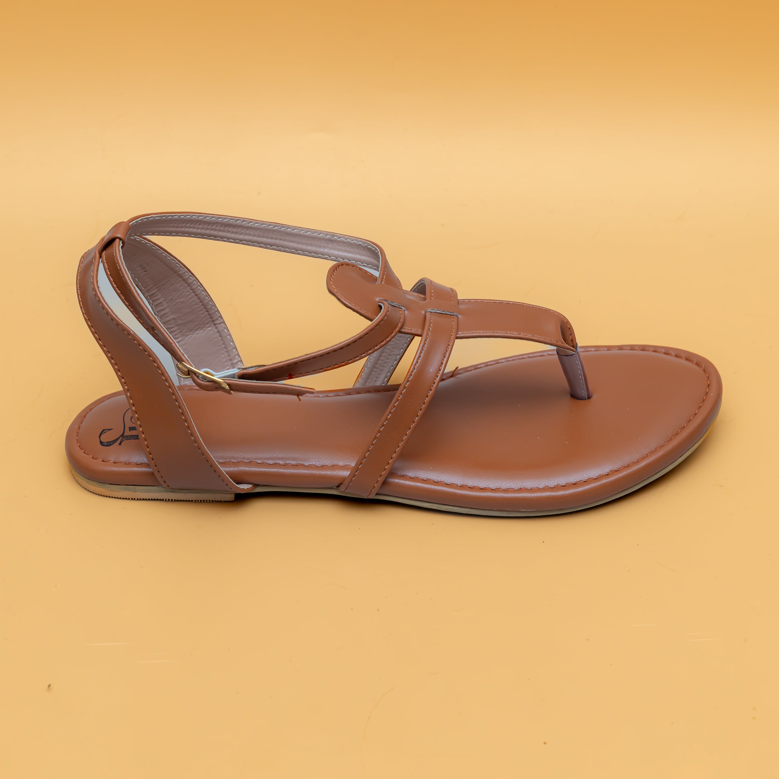 T Strap Buckle Flats-Tan