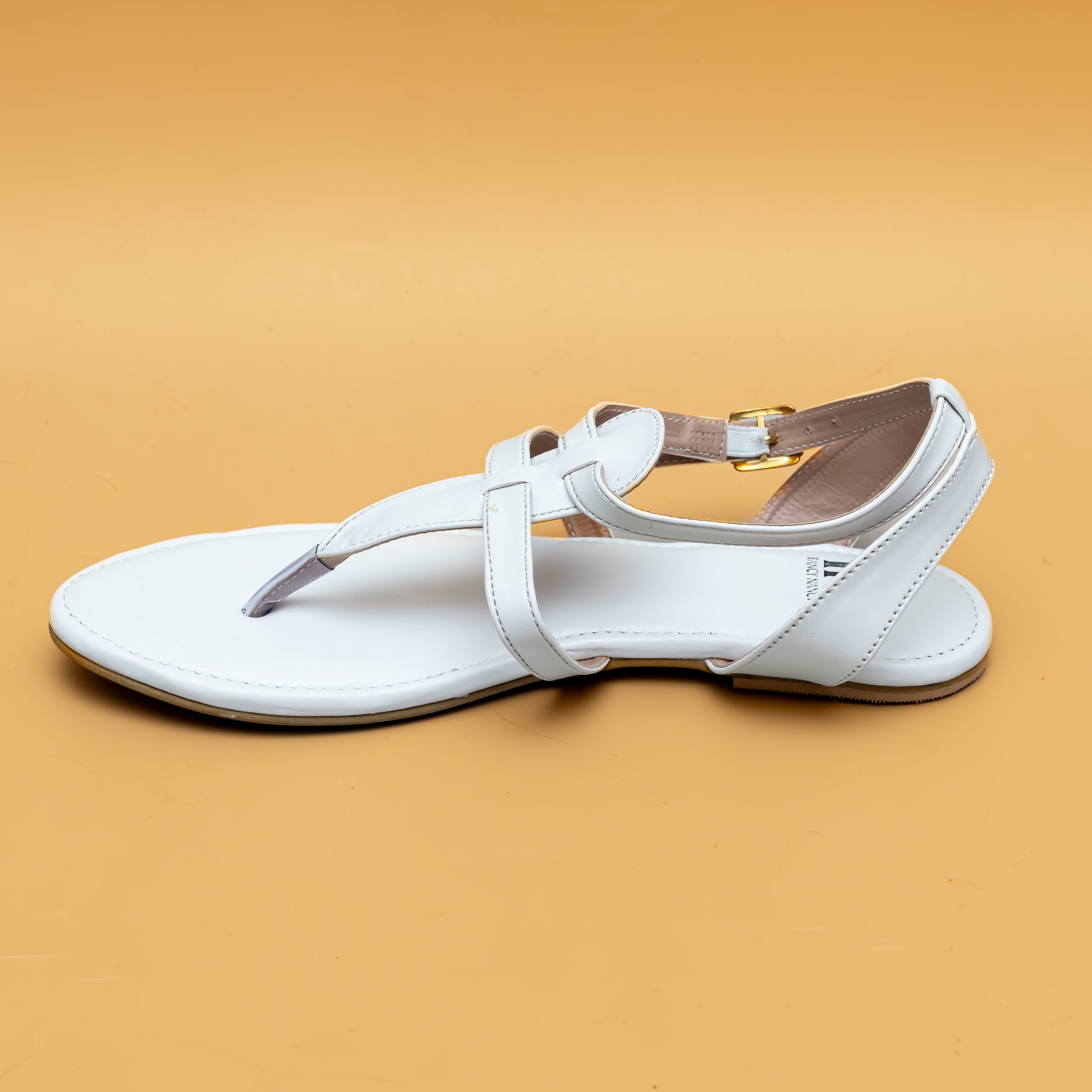 T Strap Buckle Flats-White