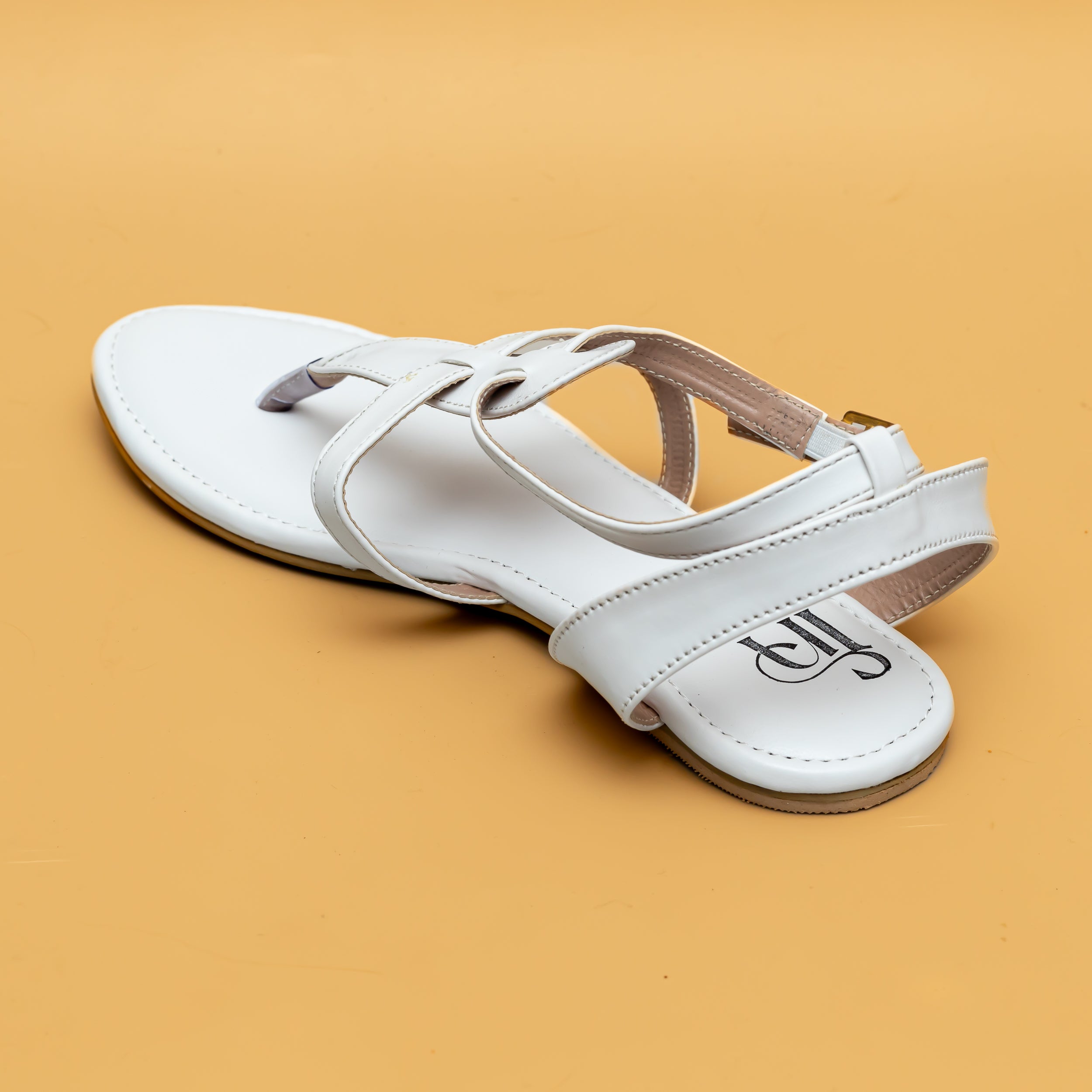 T Strap Buckle Flats-White