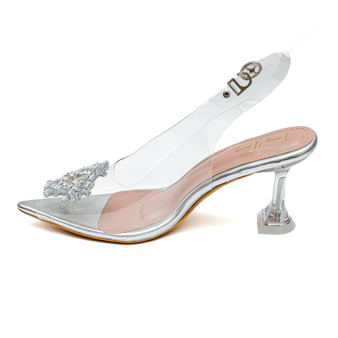 Rhinestone Diamond Broach Heels - Silver