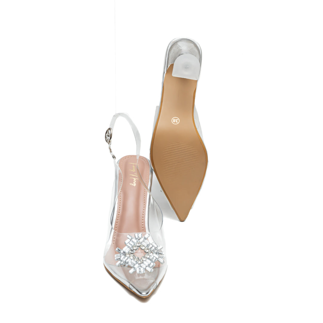 Rhinestone Diamond Broach Heels - Silver