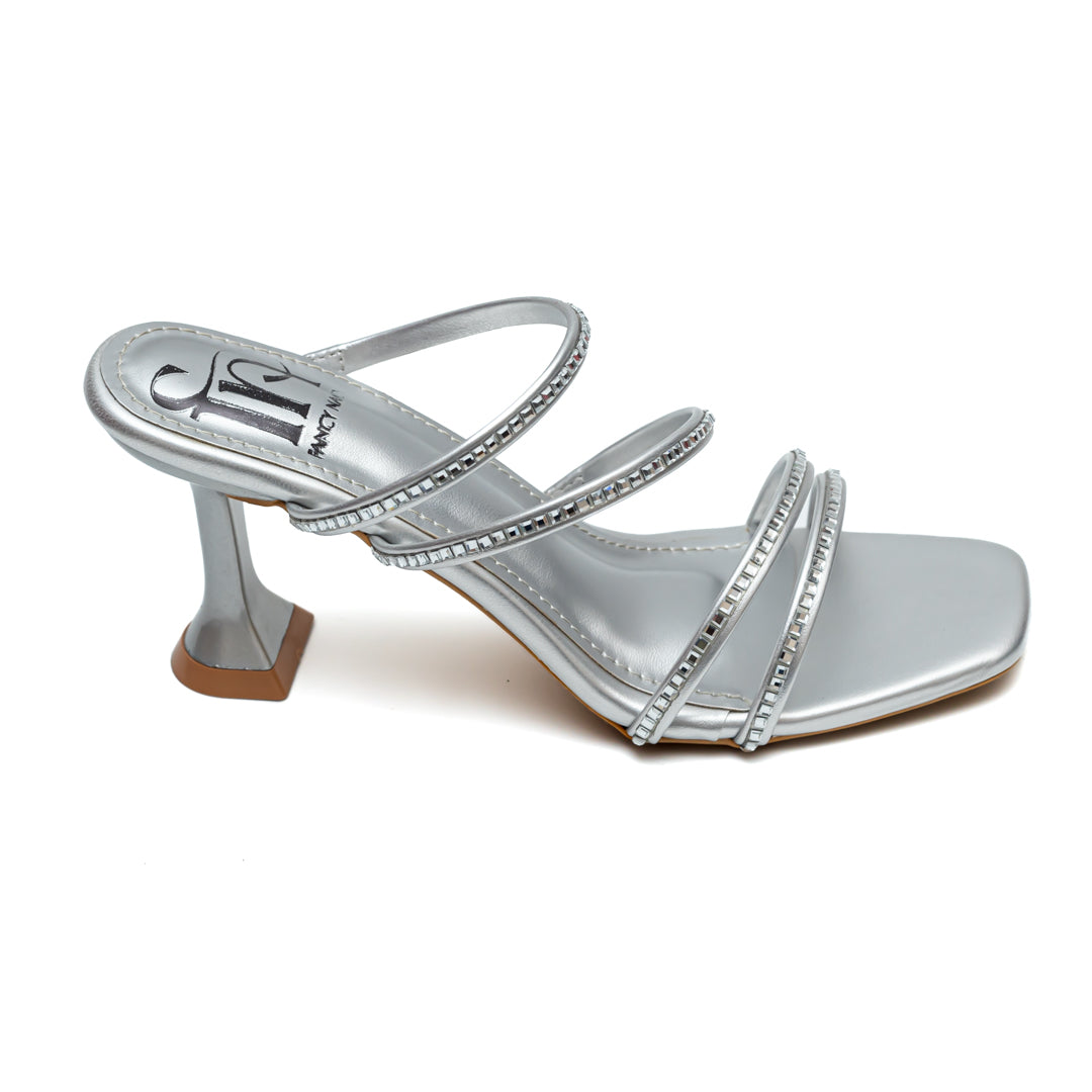 Embellished Strappy Heels - Silver