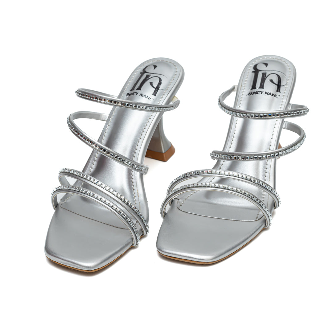 Embellished Strappy Heels - Silver â Dapperfeet