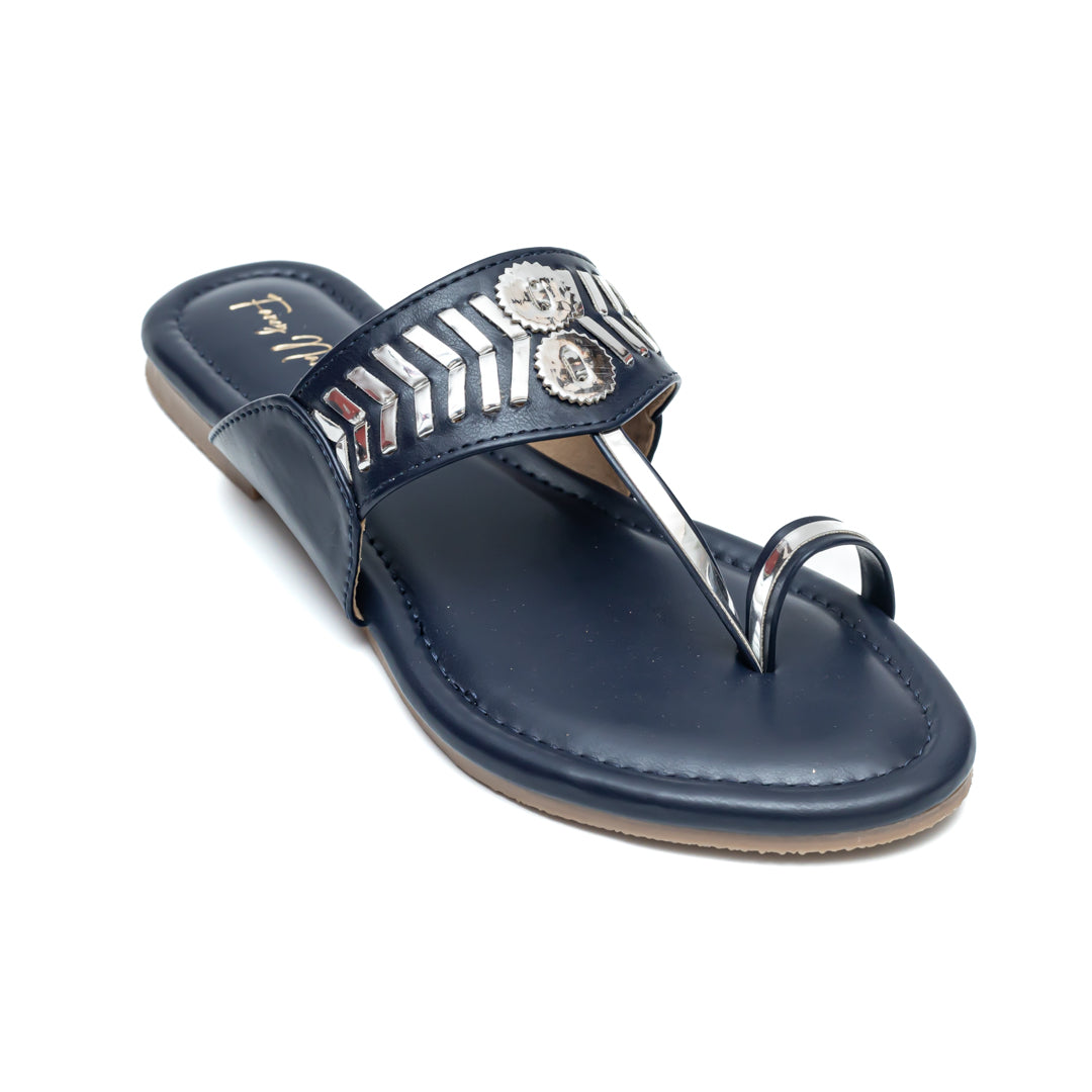 Designer Kolhapuri Flats - Navy Blue