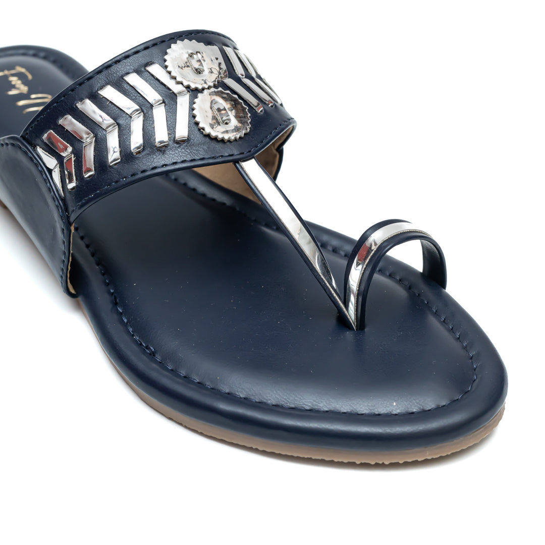 Designer Kolhapuri Flats - Navy Blue