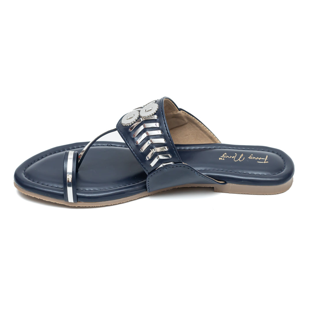 Designer Kolhapuri Flats - Navy Blue