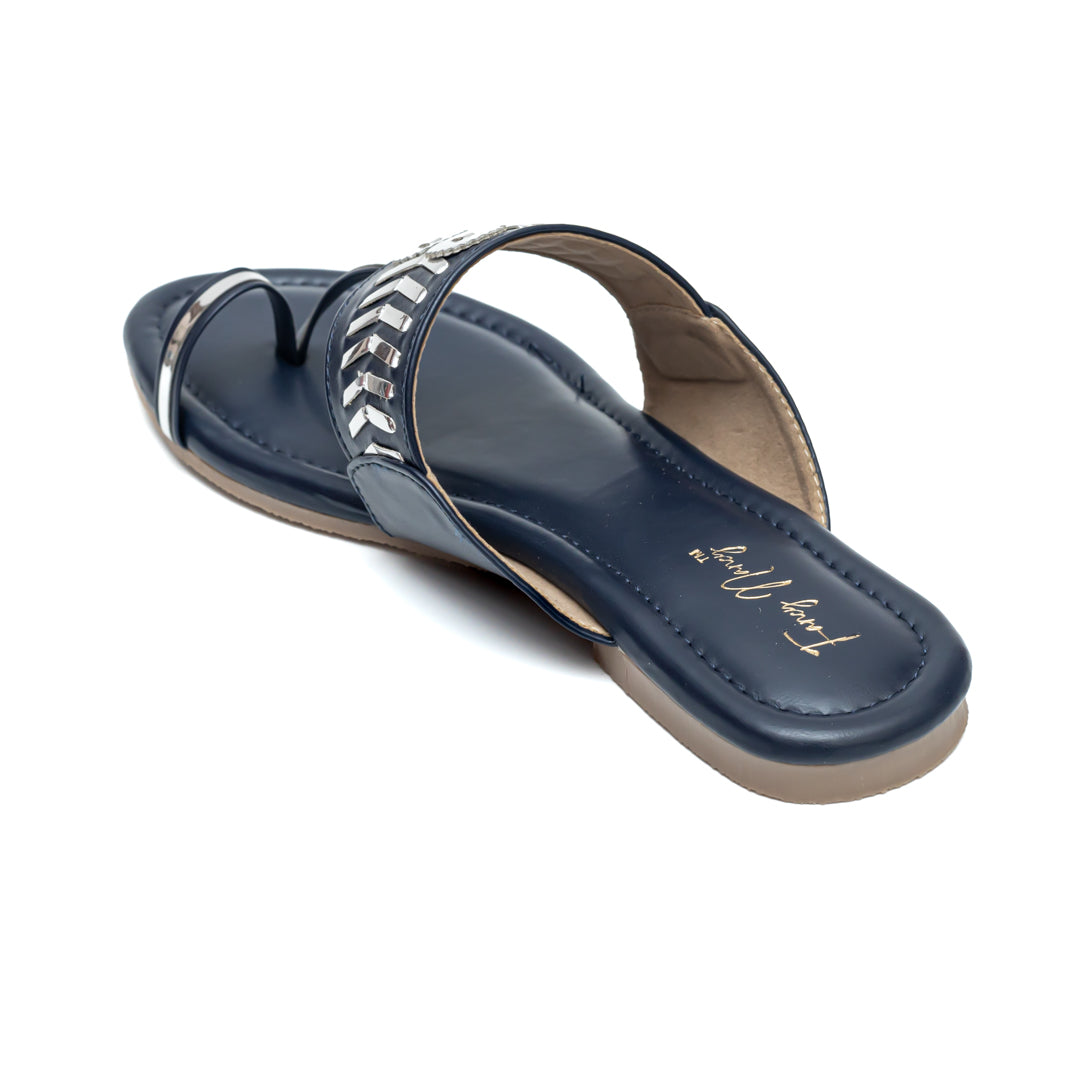 Designer Kolhapuri Flats - Navy Blue